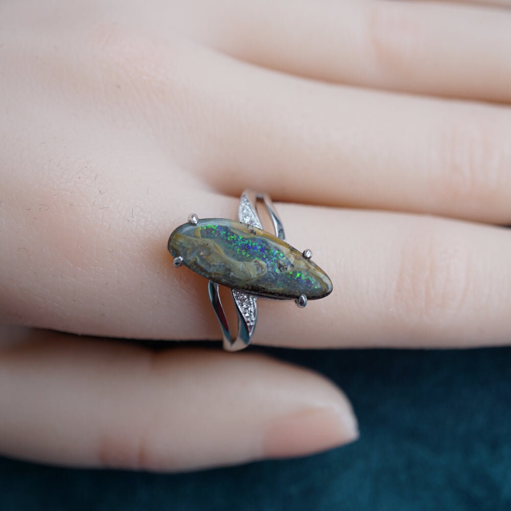 Verdant rapids australian boulder opal ring in 925 sterling silver-Vsabel Jewellery