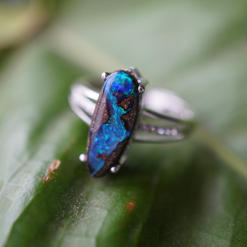 River blue australian boulder opal ring in 925 sterling silver-Vsabel Jewellery