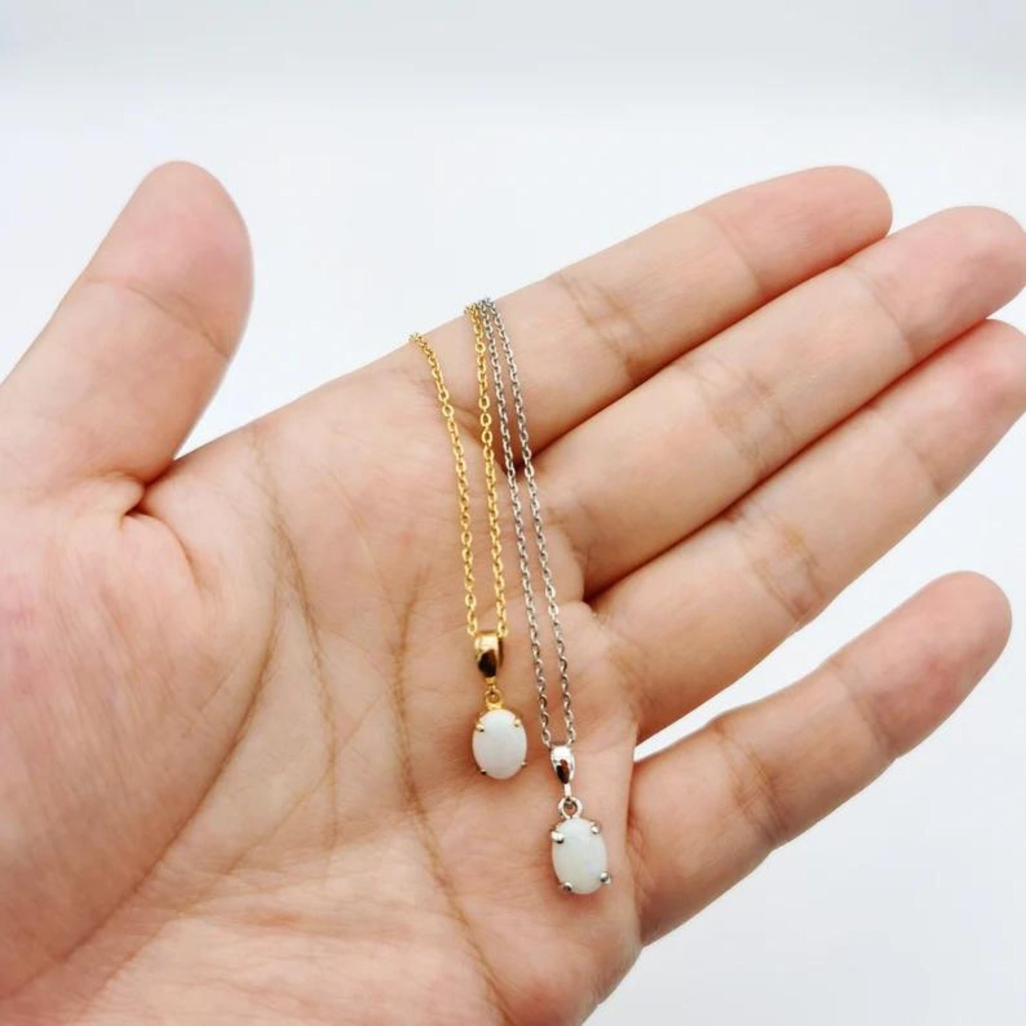 Tiny opal necklace, dainty necklace, jewelry, necklace, gift for her, layer jewelry, october birthday gift, october birthstone-Vsabel Jewellery