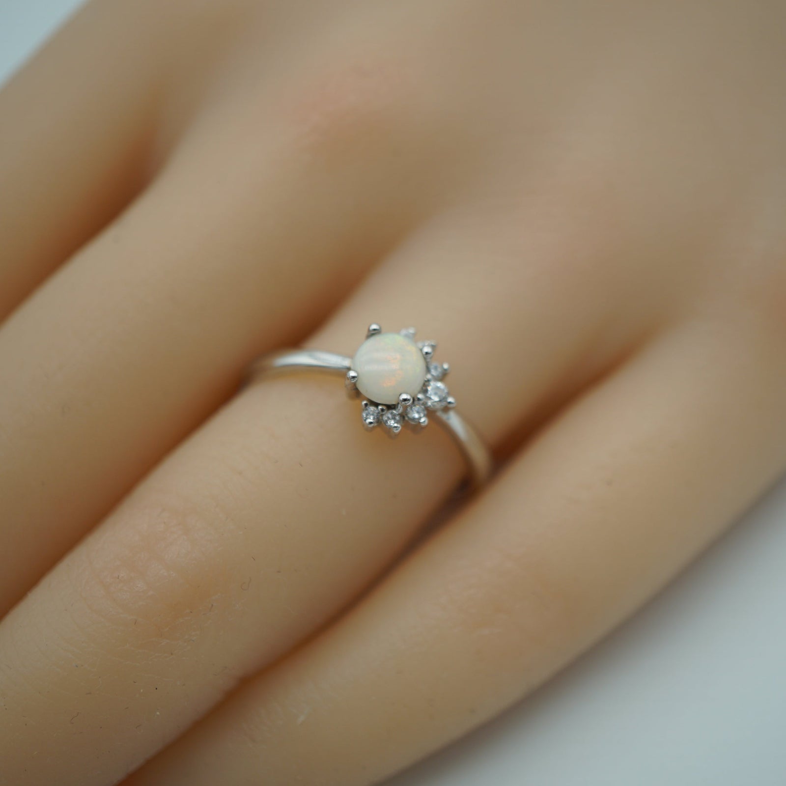 Dainty White Opal Ring - Sterling Silver