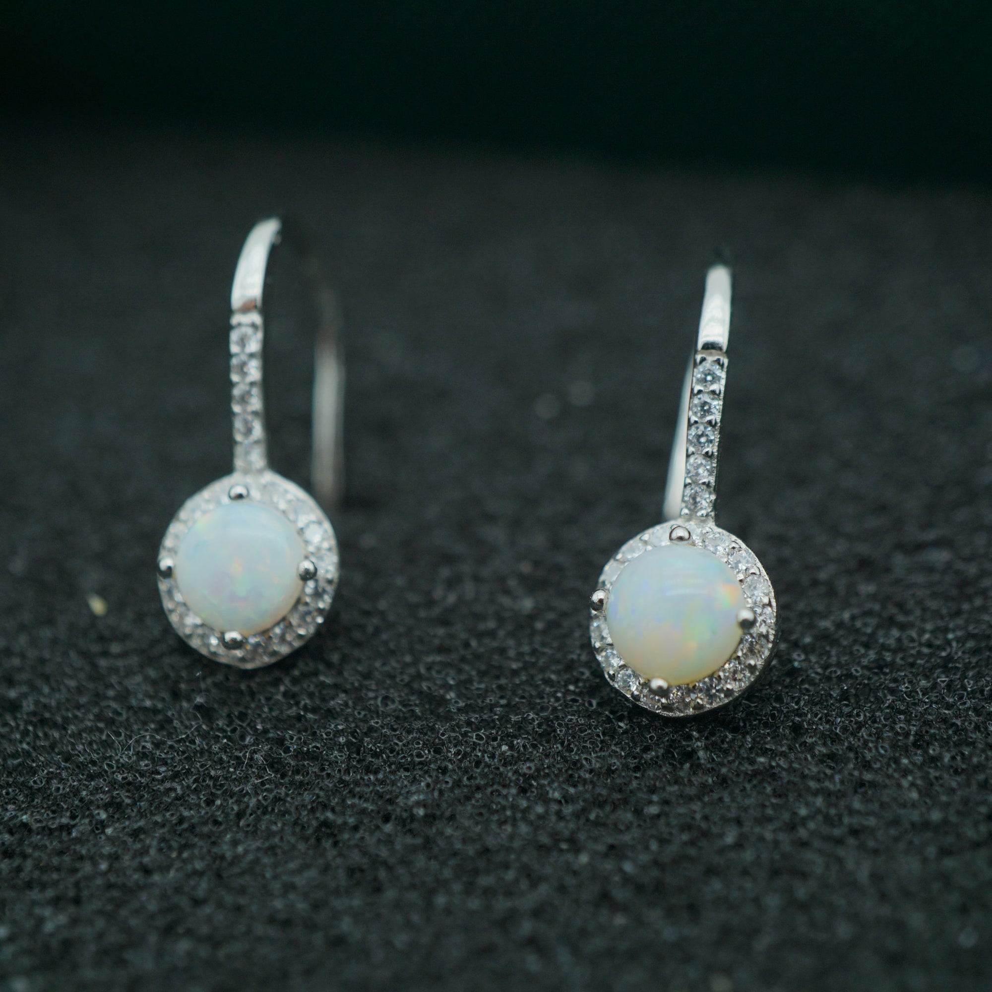 Dangle Halo White Opal Earrings - October Birthstone Beauty