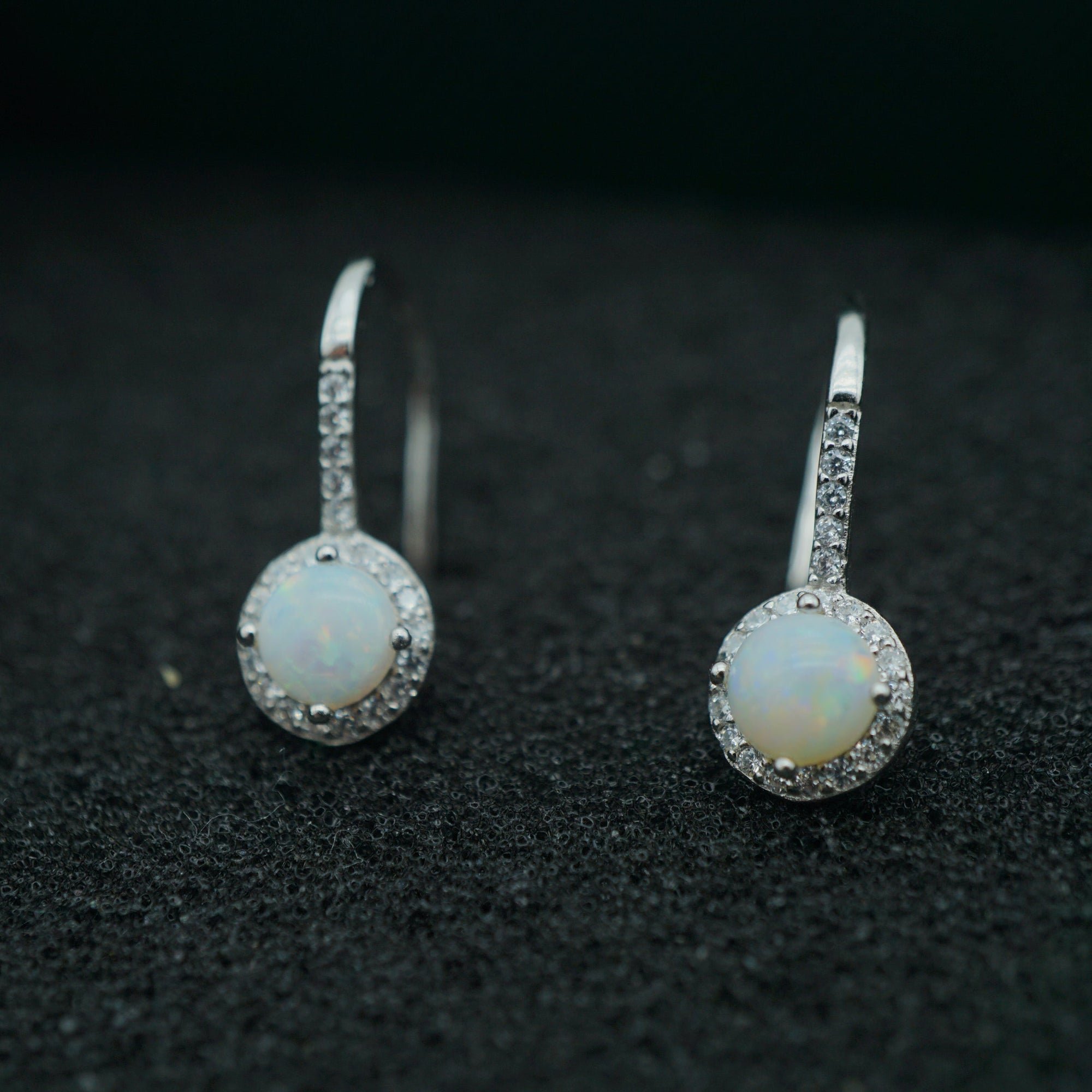 Dangle Halo White Opal Earrings - October Birthstone Beauty