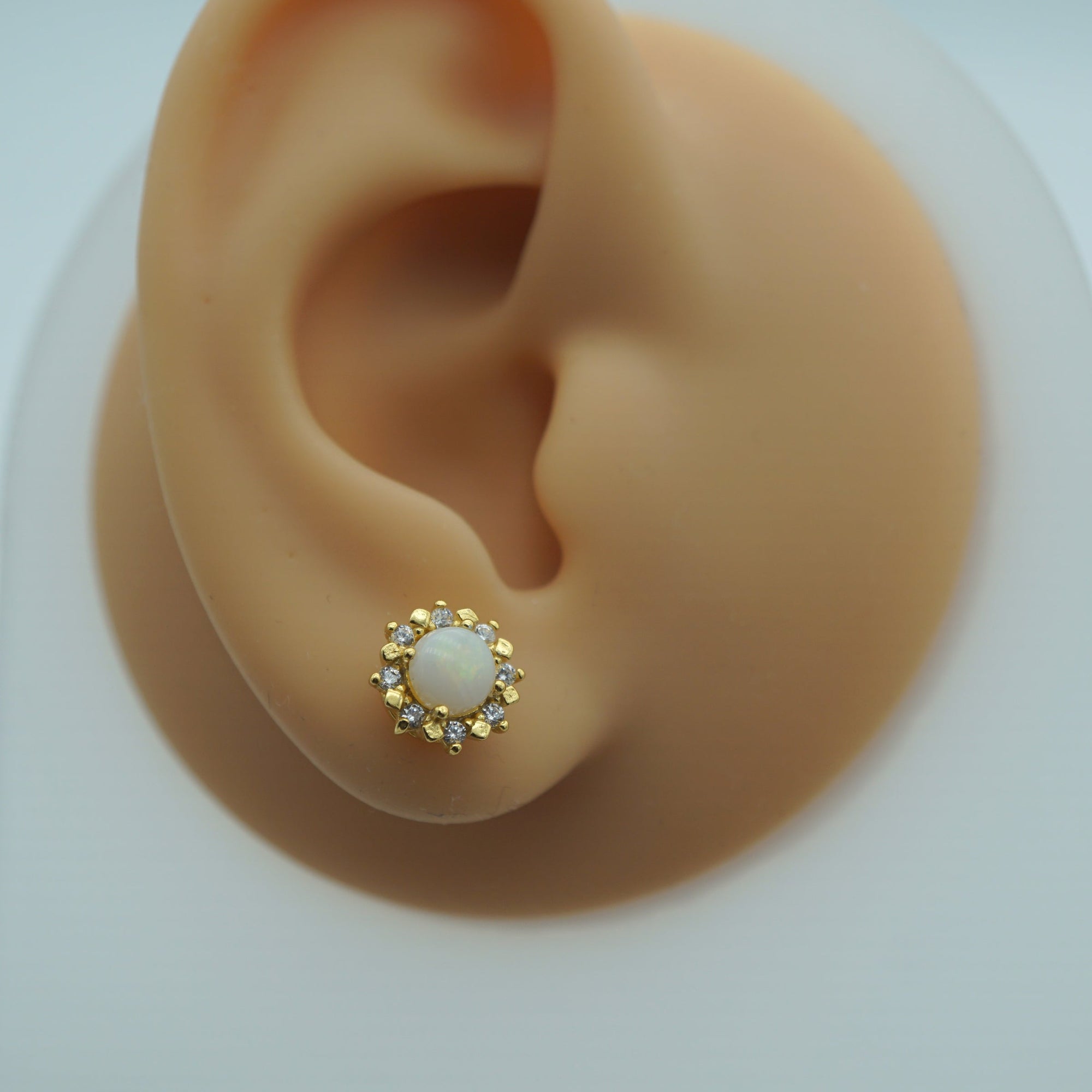 Flower Sterling Silver White Opal Earrings