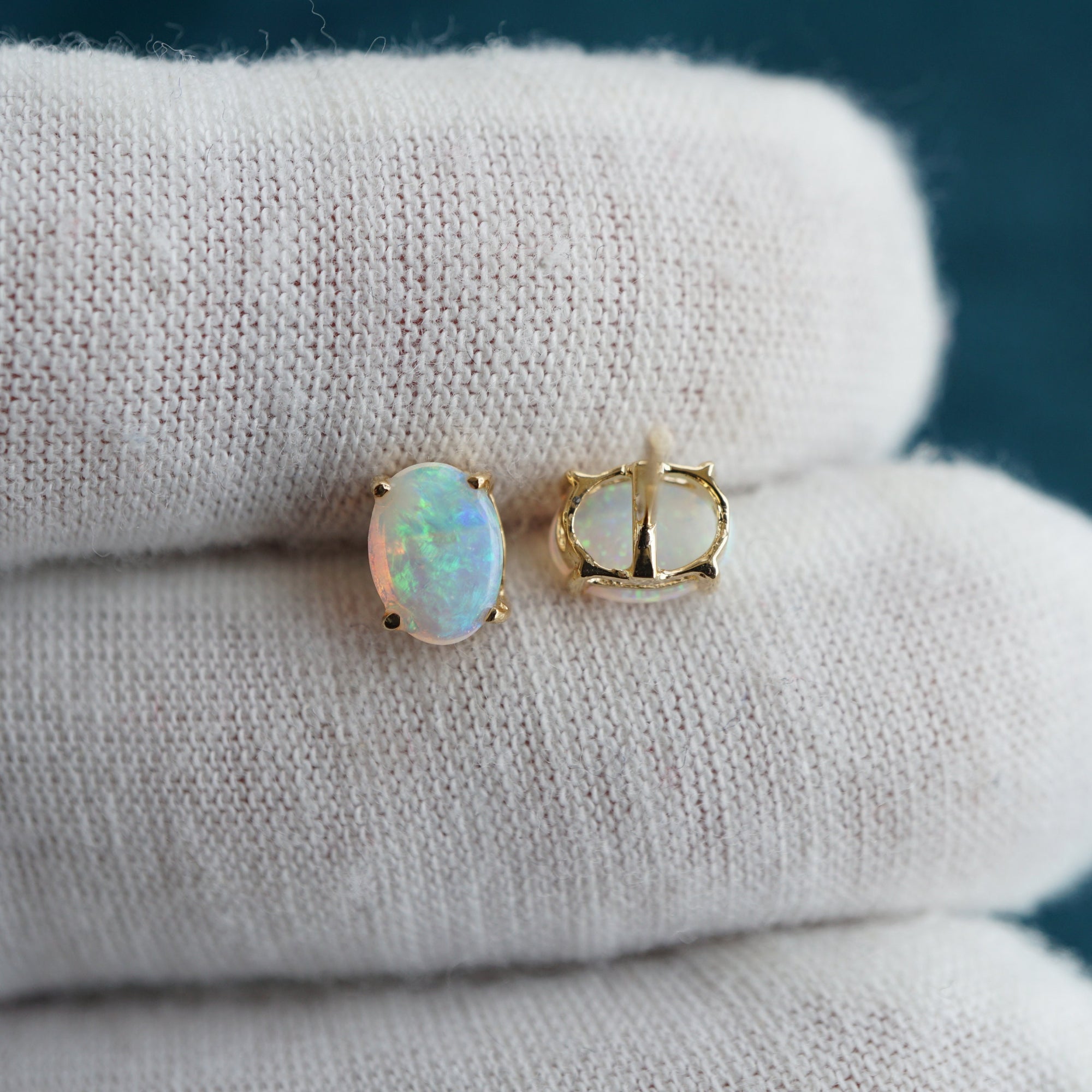 Elegant 18k Crystal Opal Earring Studs - Natural Opal-Vsabel Jewellery