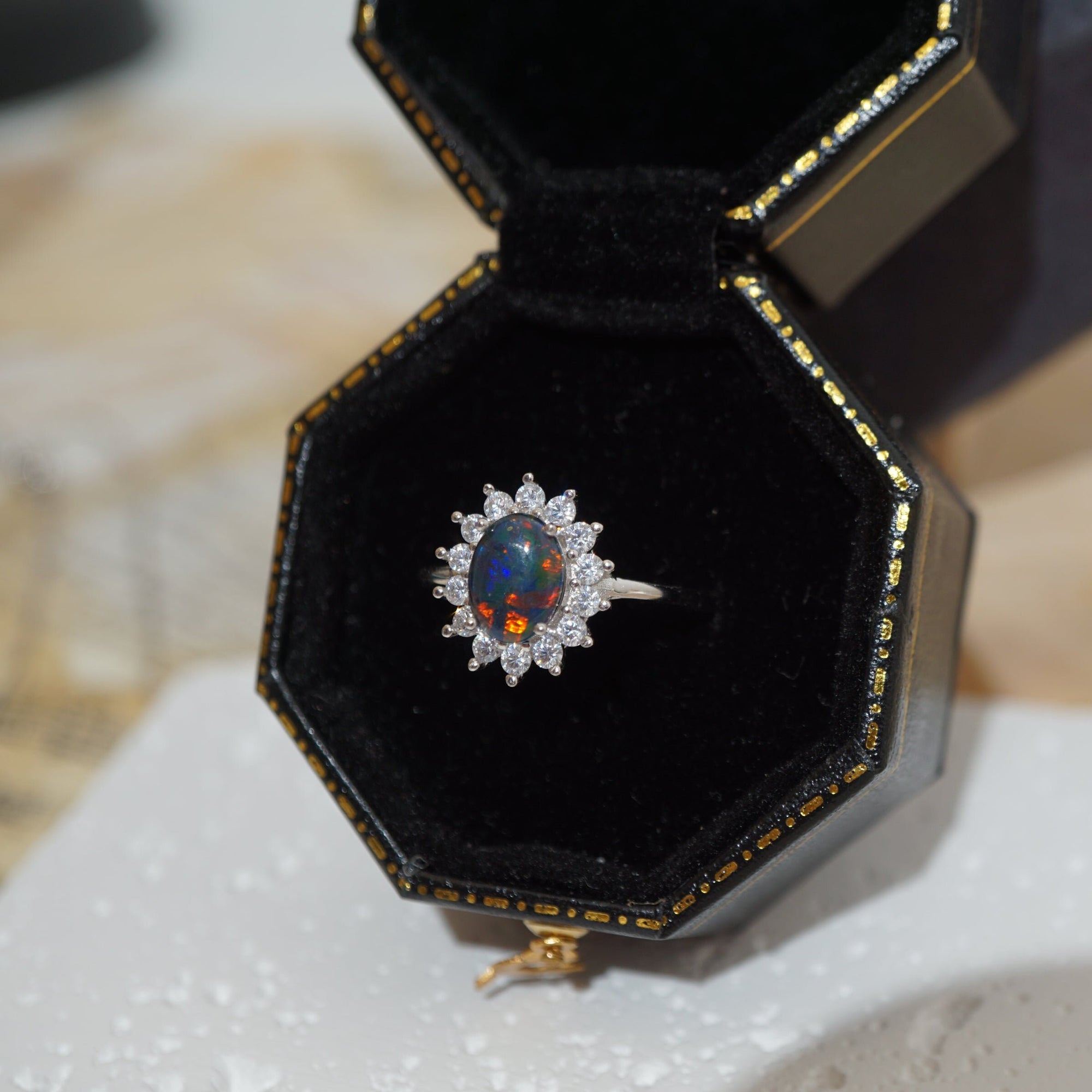 Opal jewellery set - necklace, ring, earrings-Vsabel Jewellery