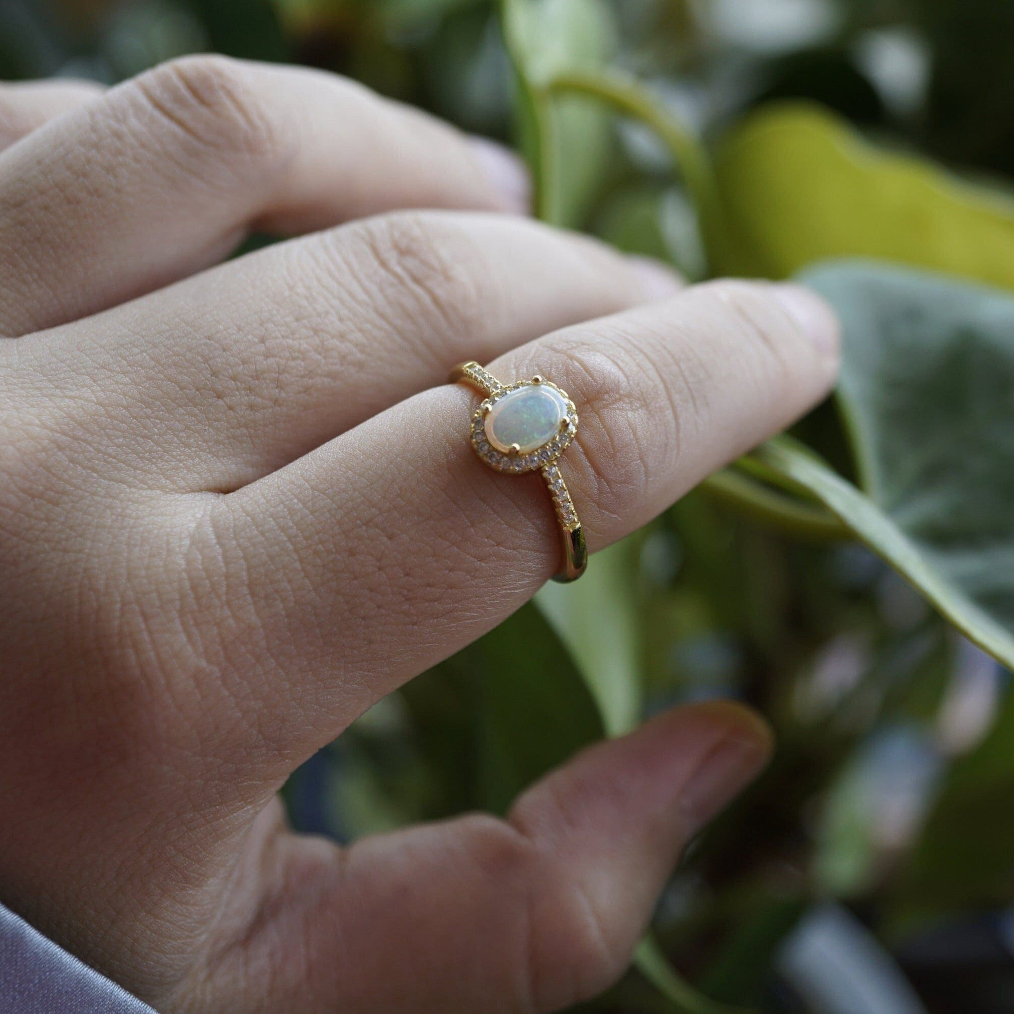 Dainty Australian Opal Ring - October Birthstone Stackable Beauty-Vsabel Jewellery