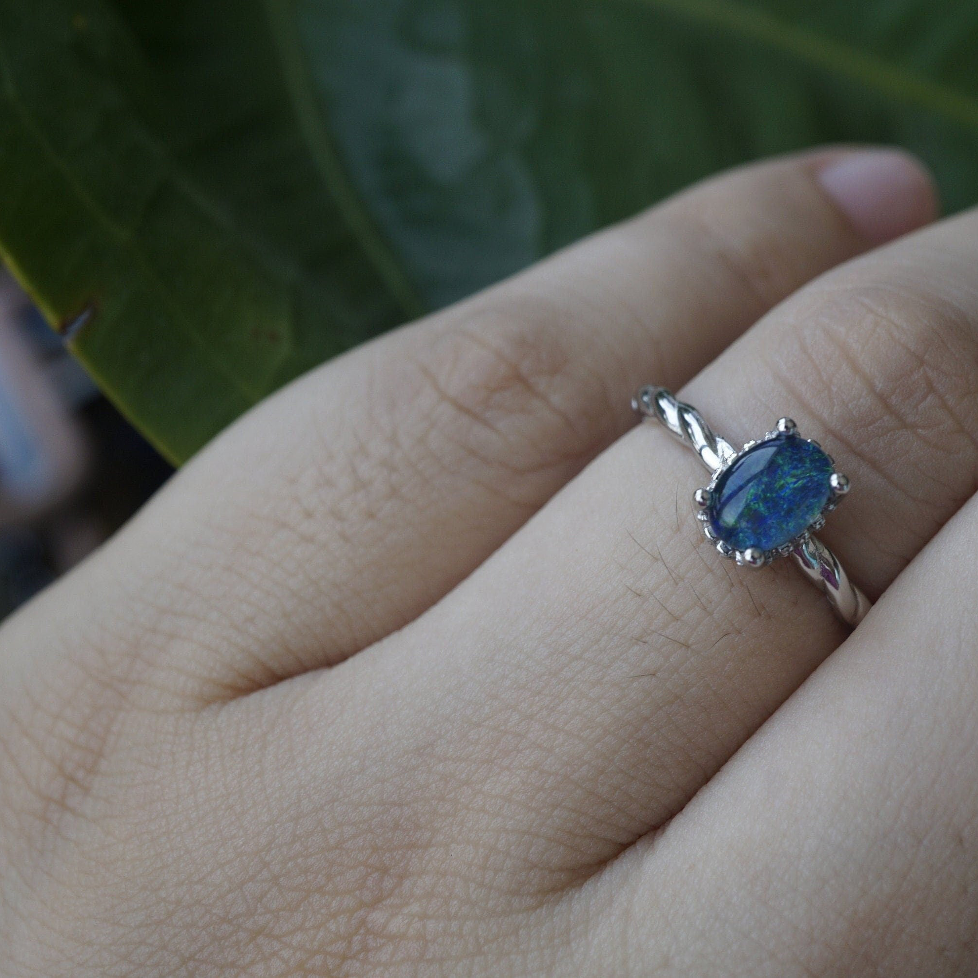 Simple silver opal ring | australian opal triplet ring | solitaire and minimalist style opal ring for your engagement-Vsabel Jewellery