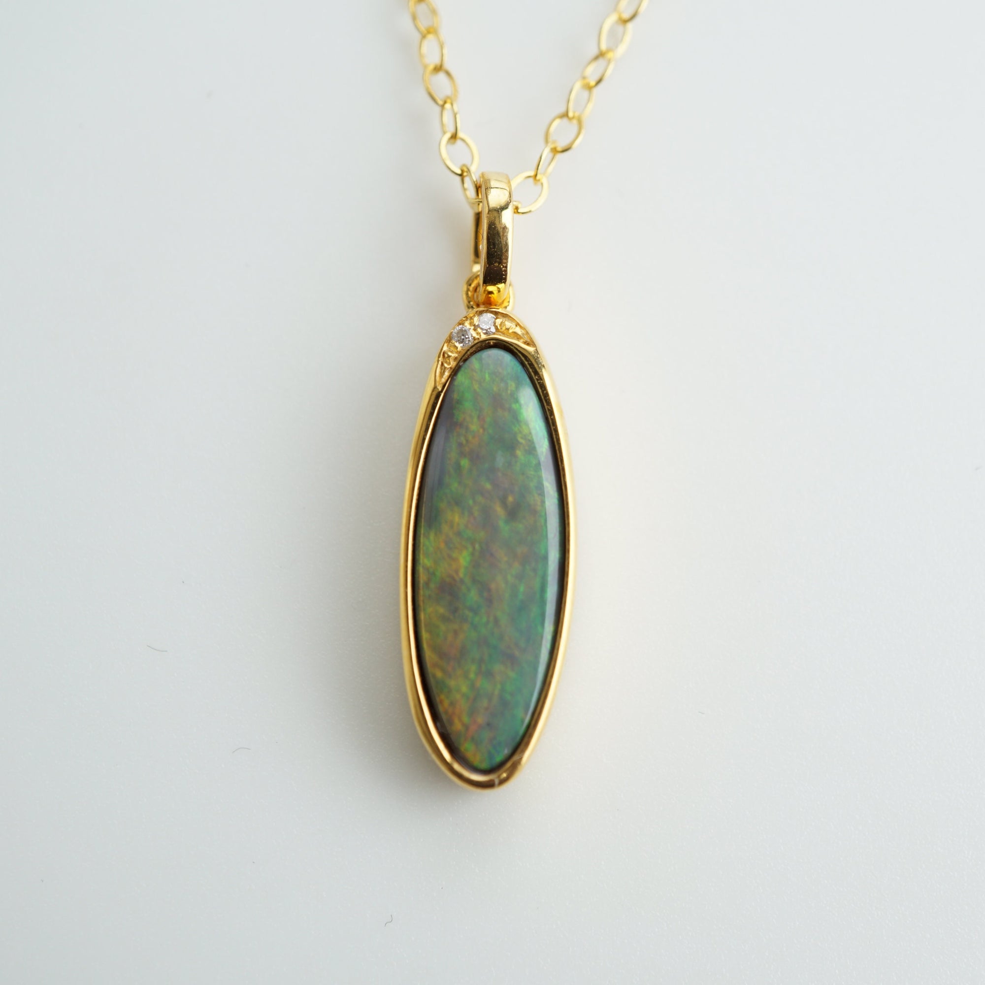 Rainbow Aura solid australian black opal necklace 14k solid gold, genuine black australian opal necklace, black opal, gift for her birthday-Vsabel Jewellery