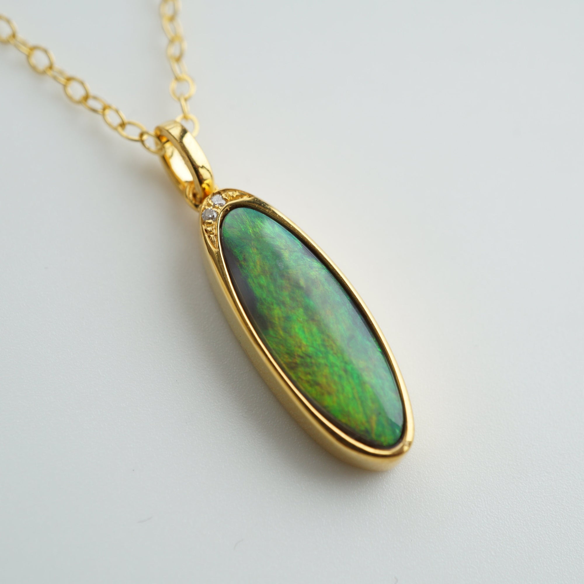 Rainbow Aura solid australian black opal necklace 14k solid gold, genuine black australian opal necklace, black opal, gift for her birthday-Vsabel Jewellery