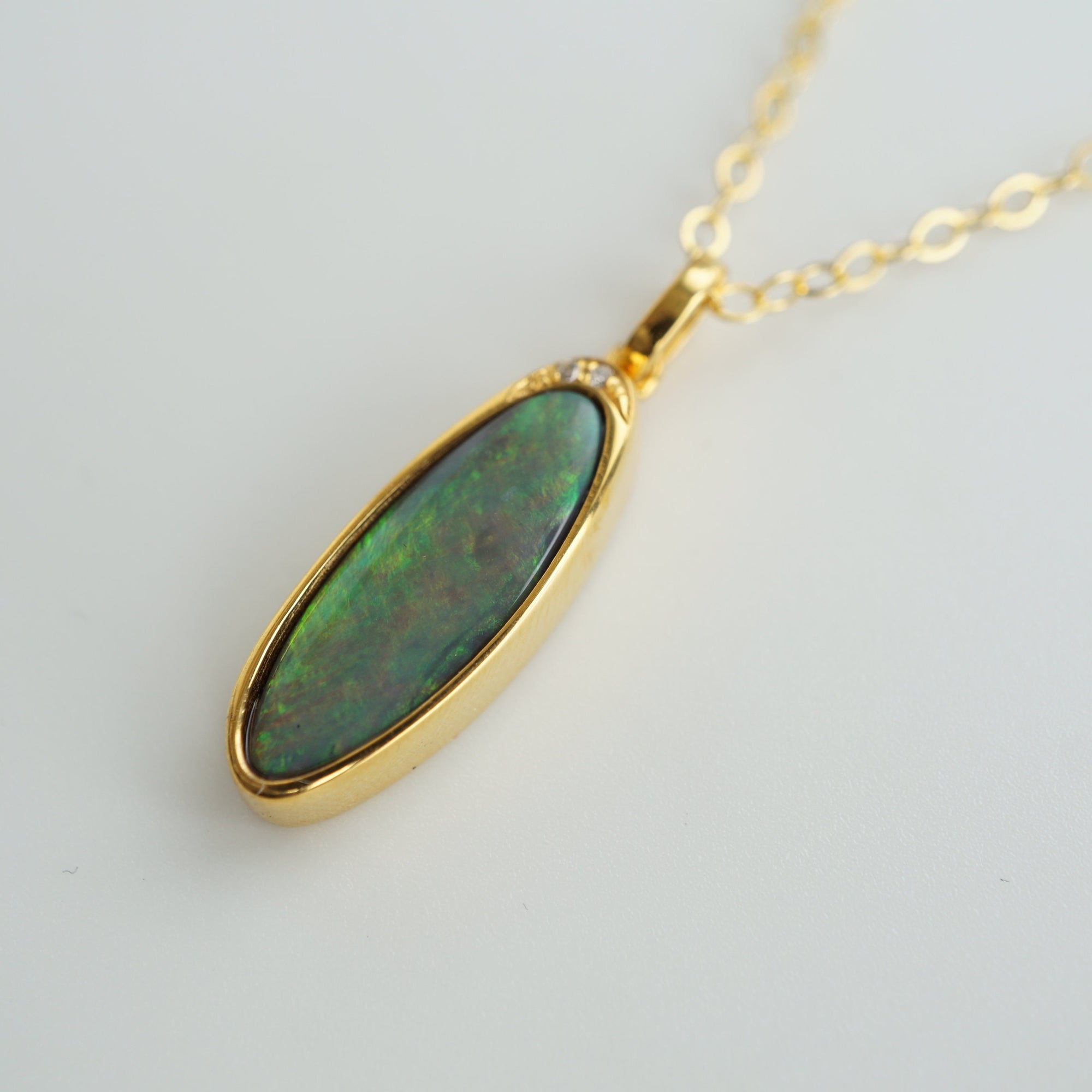 Rainbow Aura solid australian black opal necklace 14k solid gold, genuine black australian opal necklace, black opal, gift for her birthday-Vsabel Jewellery