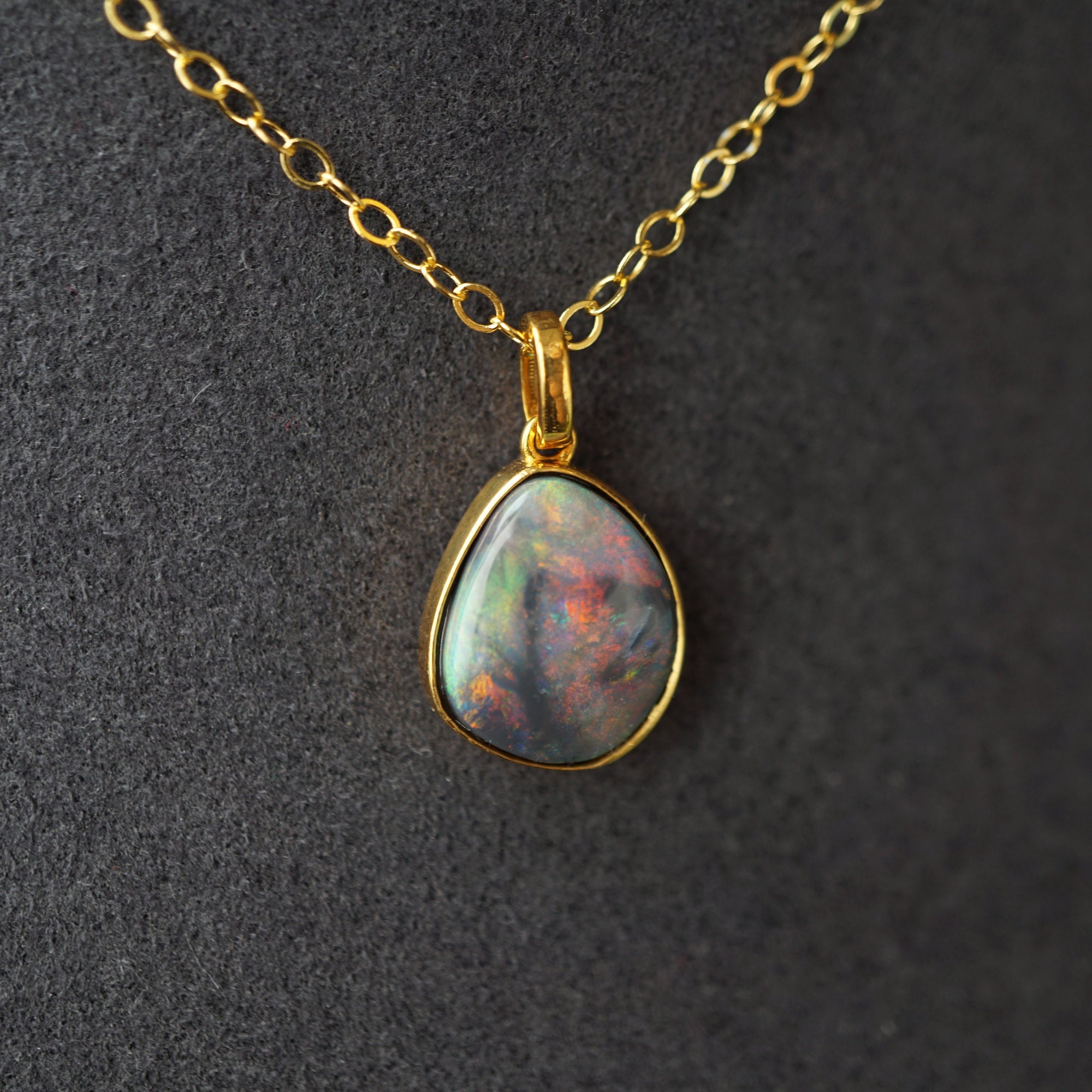 Red solid australian black opal necklace 14k solid gold, genuine black australian opal necklace, black opal, gift for her birthday-Vsabel Jewellery