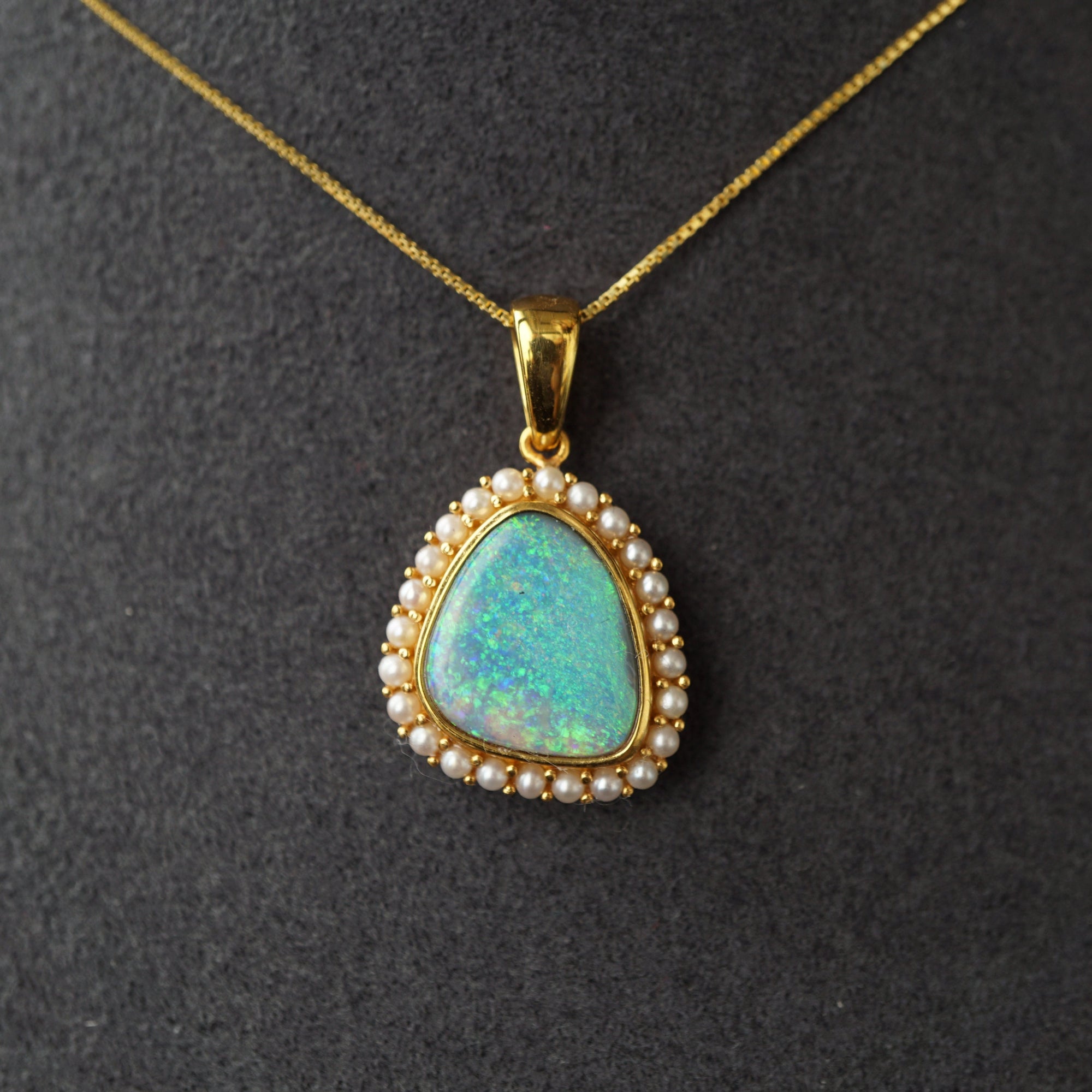 Antique Style Black Opal Necklace - 14k Gold & Freshwater Pearl-Vsabel Jewellery