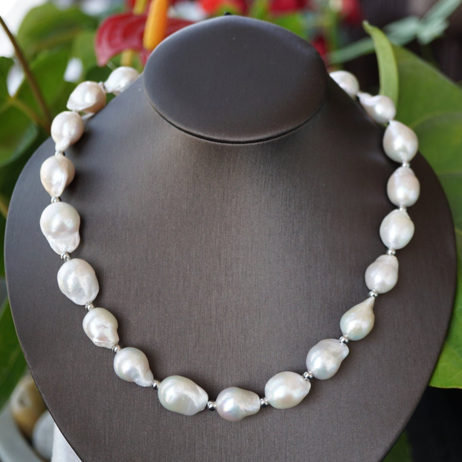 Natural Freshwater Big Flameball Baroque Pearl Necklace