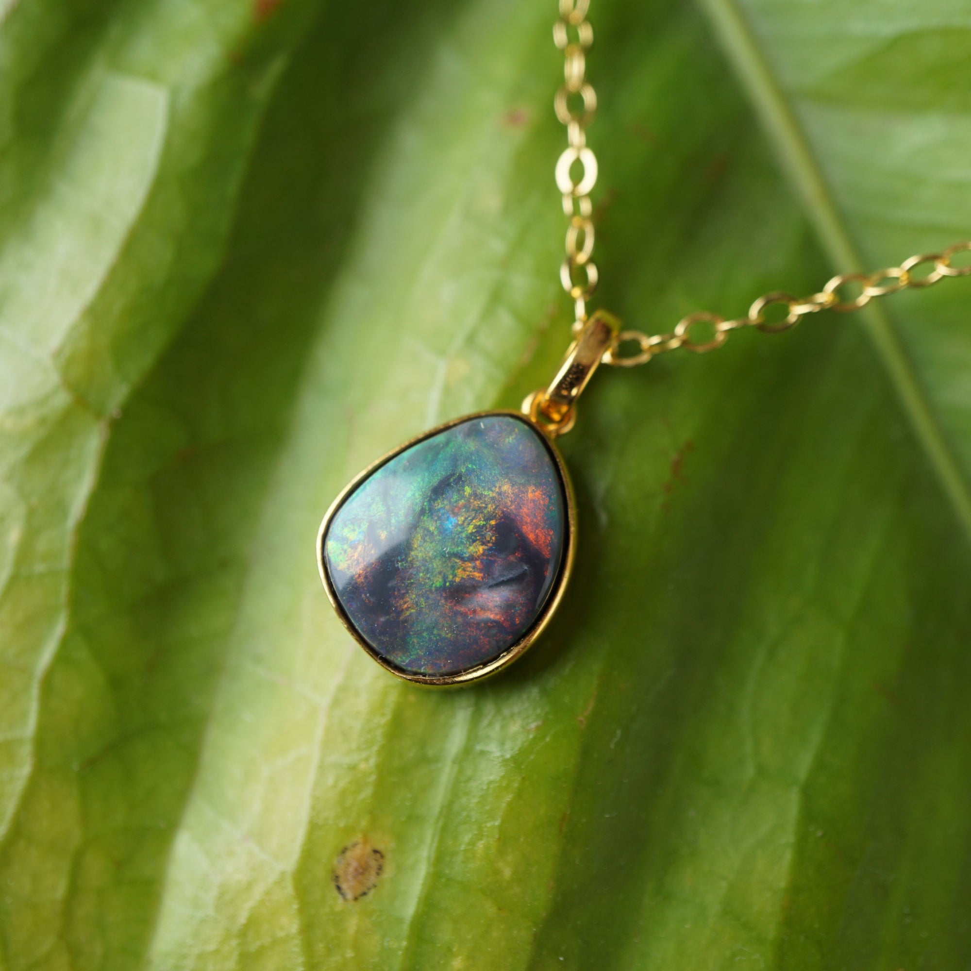 Red solid australian black opal necklace 14k solid gold, genuine black australian opal necklace, black opal, gift for her birthday-Vsabel Jewellery