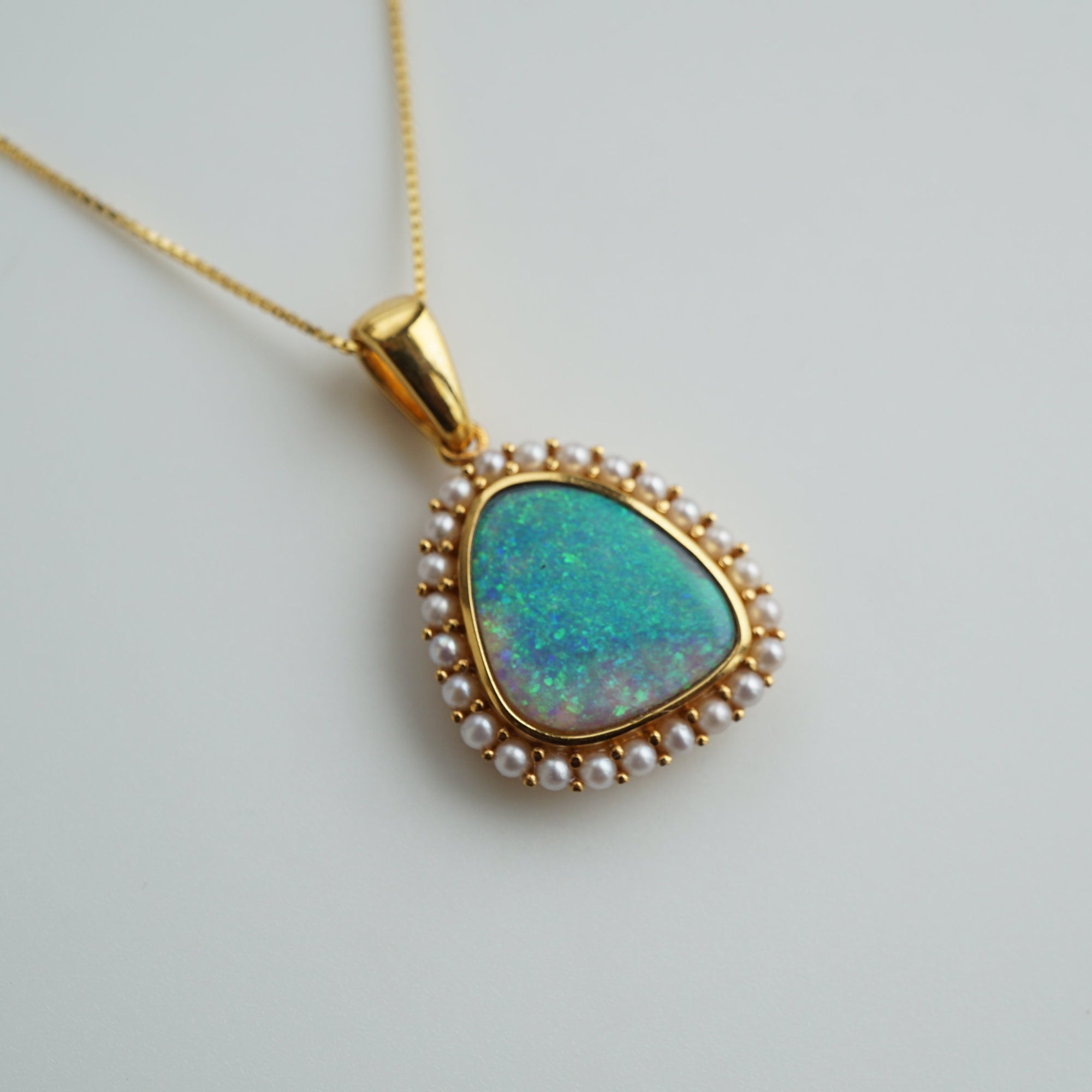 Antique Style Black Opal Necklace - 14k Gold & Freshwater Pearl-Vsabel Jewellery