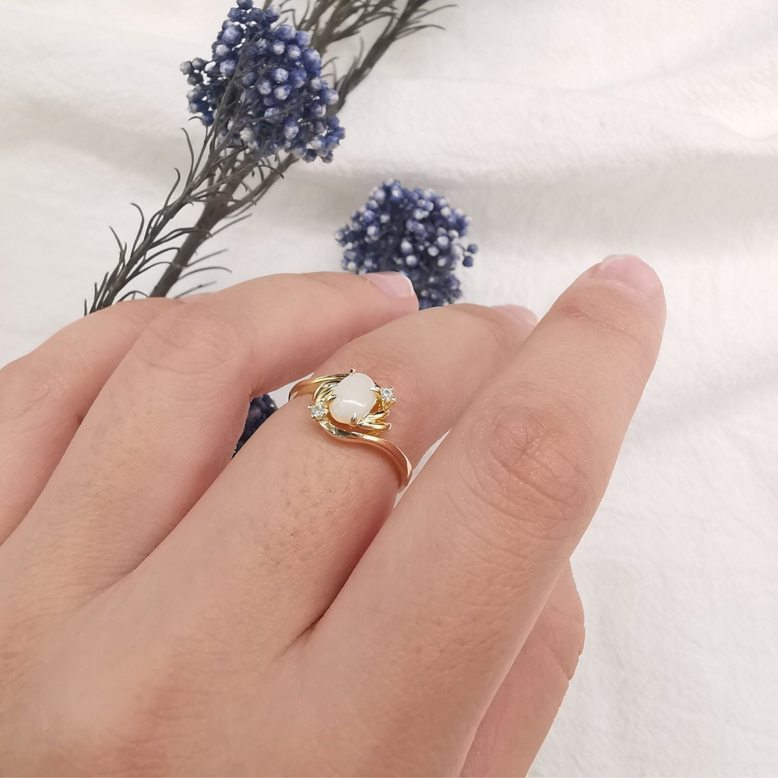 Beautiful white australian opal ring, opal october birthstone ring, opal ring, birthday opal ring, gold opal ring, opal ring gift for her-Vsabel Jewellery