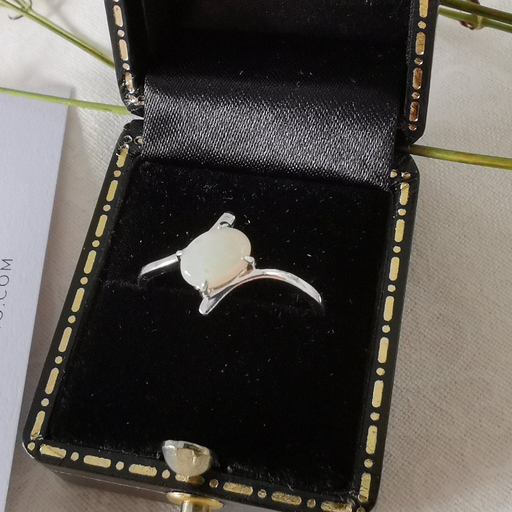 White australian opal ring, opal ring, opal ring for women, gold opal ring, genuine opal ring, opal ring for her anniversary gift-Vsabel Jewellery