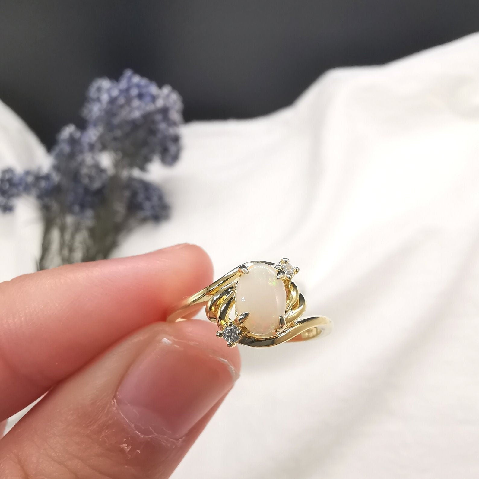 Beautiful white australian opal ring, opal october birthstone ring, opal ring, birthday opal ring, gold opal ring, opal ring gift for her-Vsabel Jewellery