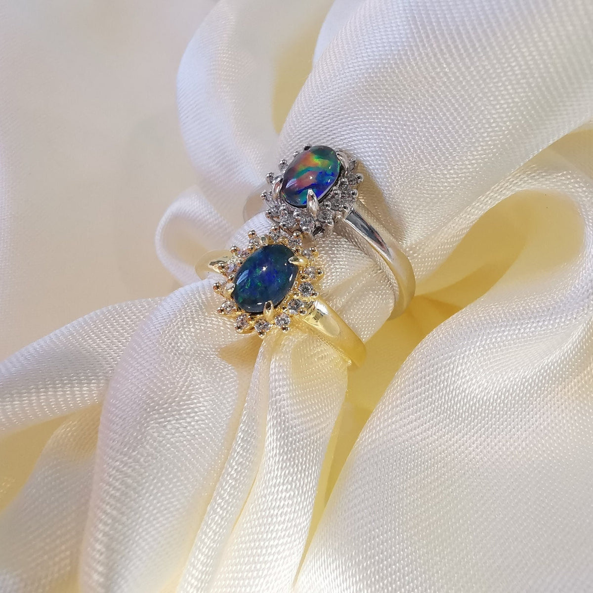 Elegant Triplet Opal Ring with Cubic Zirconias - Perfect Opal Gift-Vsabel Jewellery