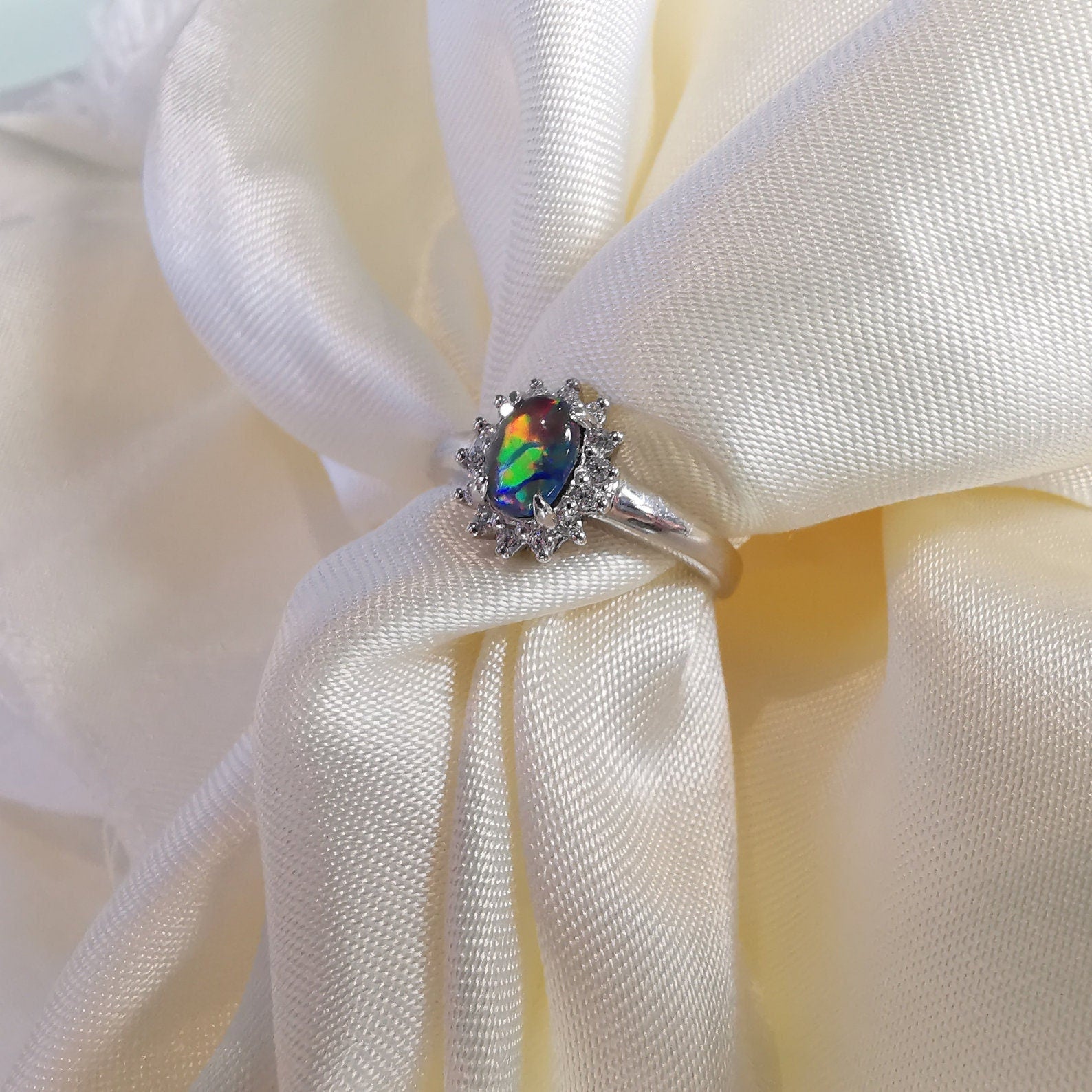 Elegant Triplet Opal Ring with Cubic Zirconias - Perfect Opal Gift-Vsabel Jewellery