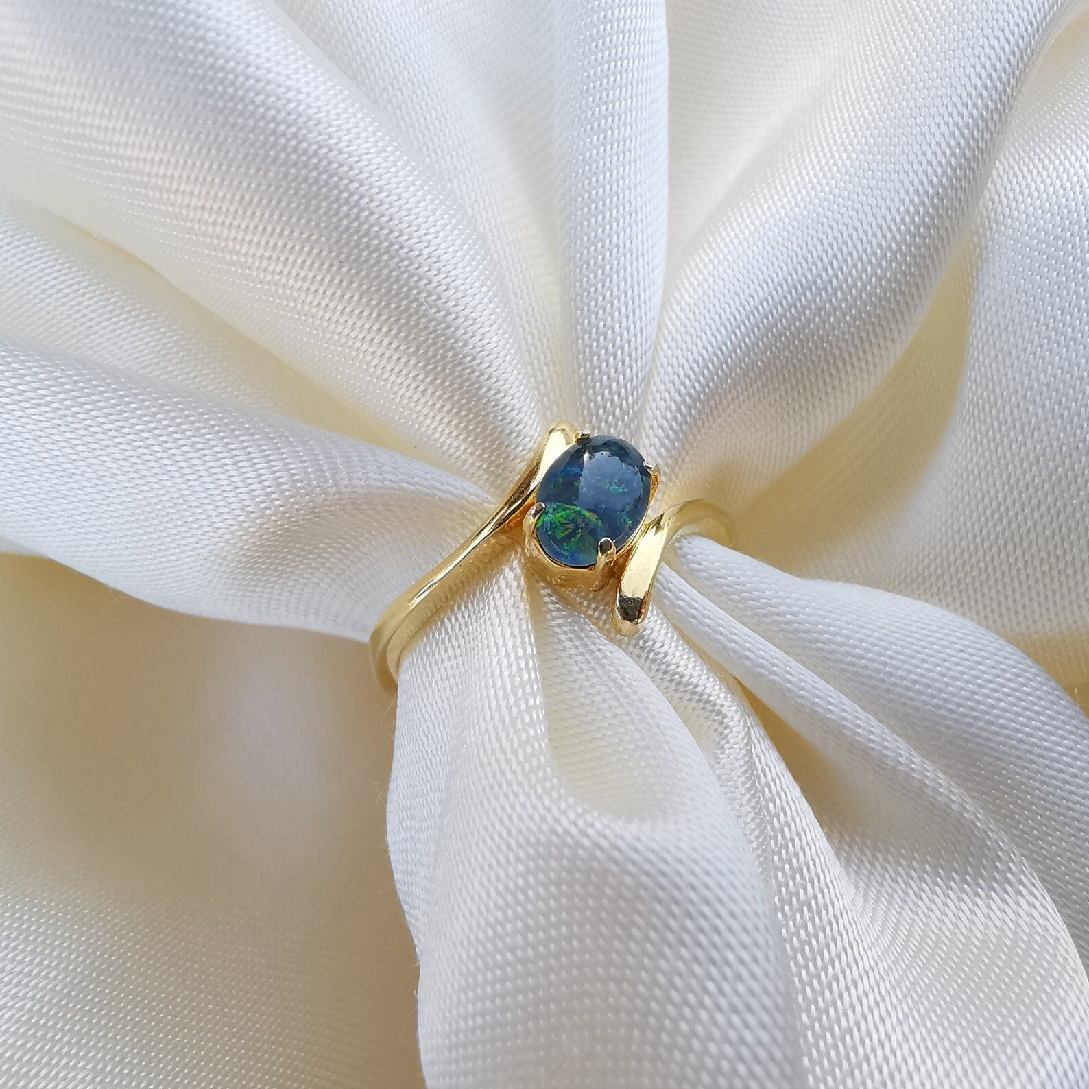 Rainbow Australian triplet opal ring, october birthstone ring, opal ring for women, opal ring, opal gift for her, gold opal ring-Vsabel Jewellery