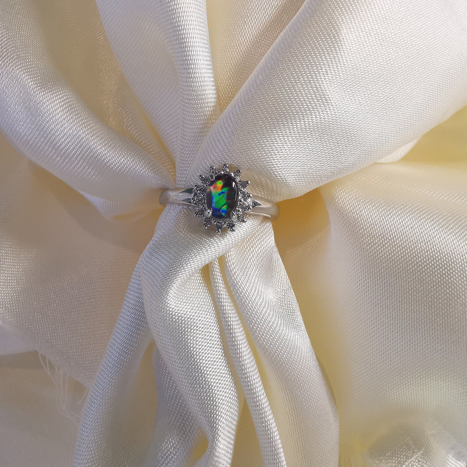 Elegant Triplet Opal Ring with Cubic Zirconias - Perfect Opal Gift-Vsabel Jewellery