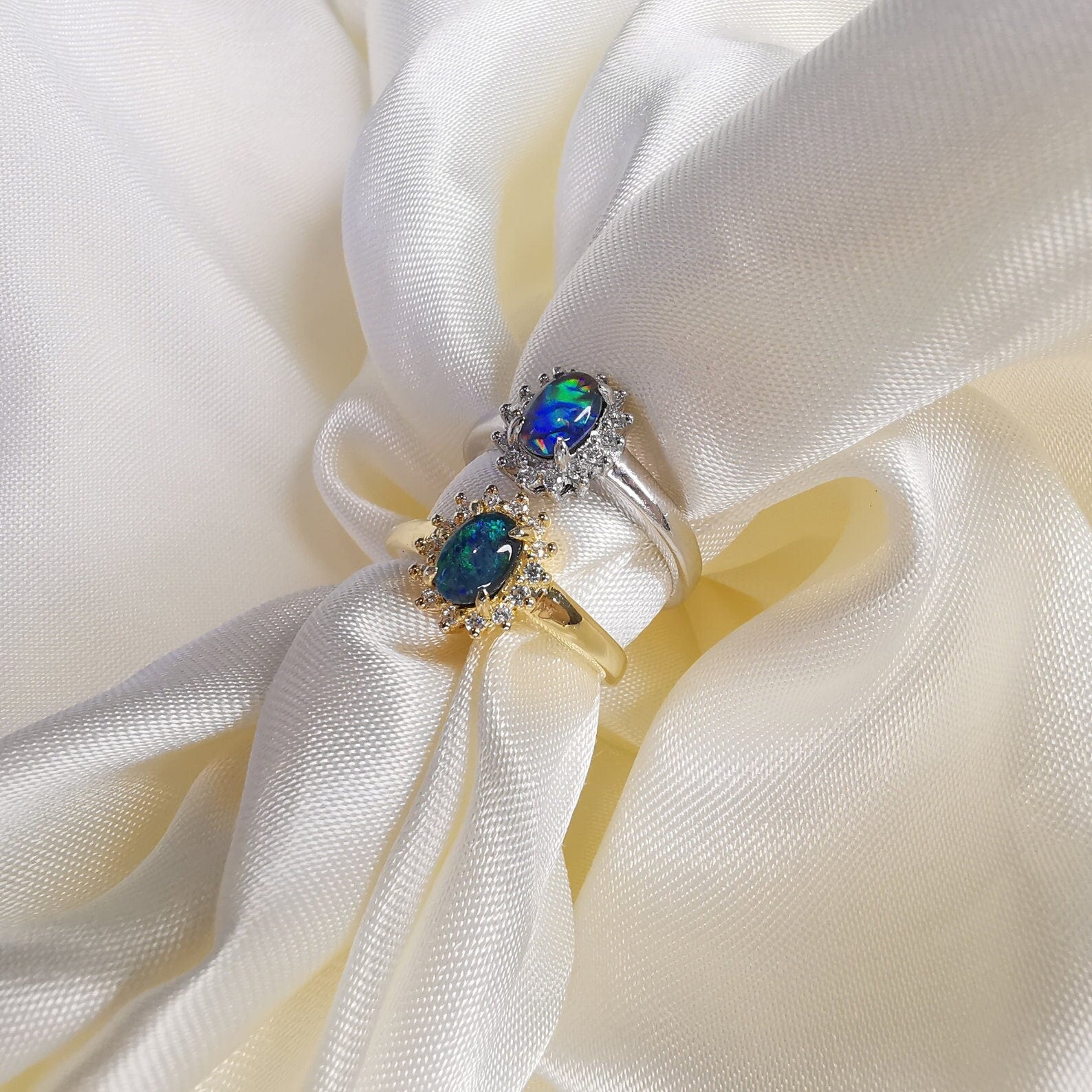 Elegant Triplet Opal Ring with Cubic Zirconias - Perfect Opal Gift-Vsabel Jewellery