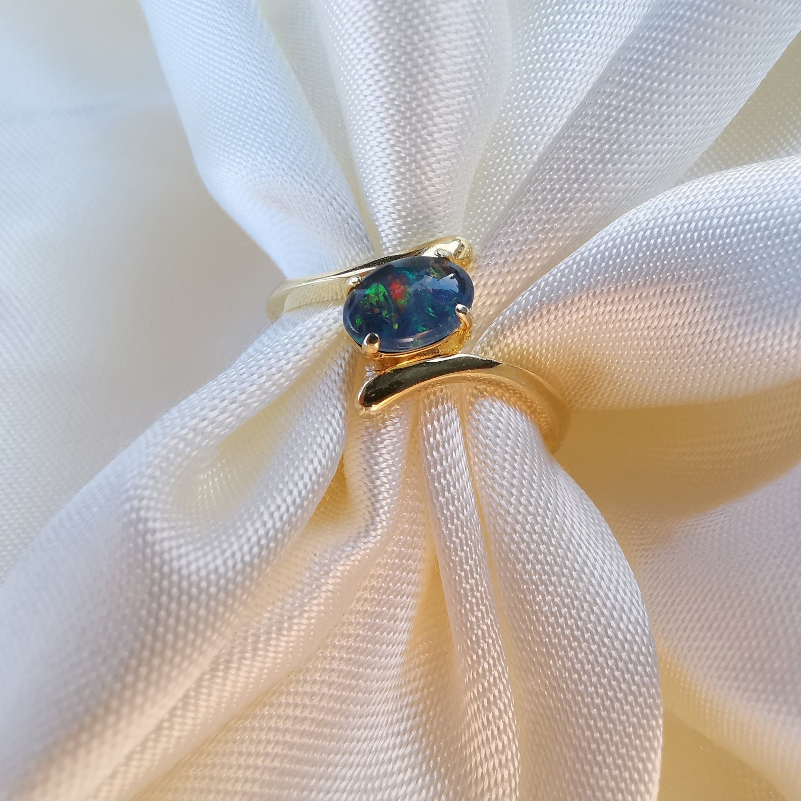 Rainbow Australian triplet opal ring, october birthstone ring, opal ring for women, opal ring, opal gift for her, gold opal ring-Vsabel Jewellery