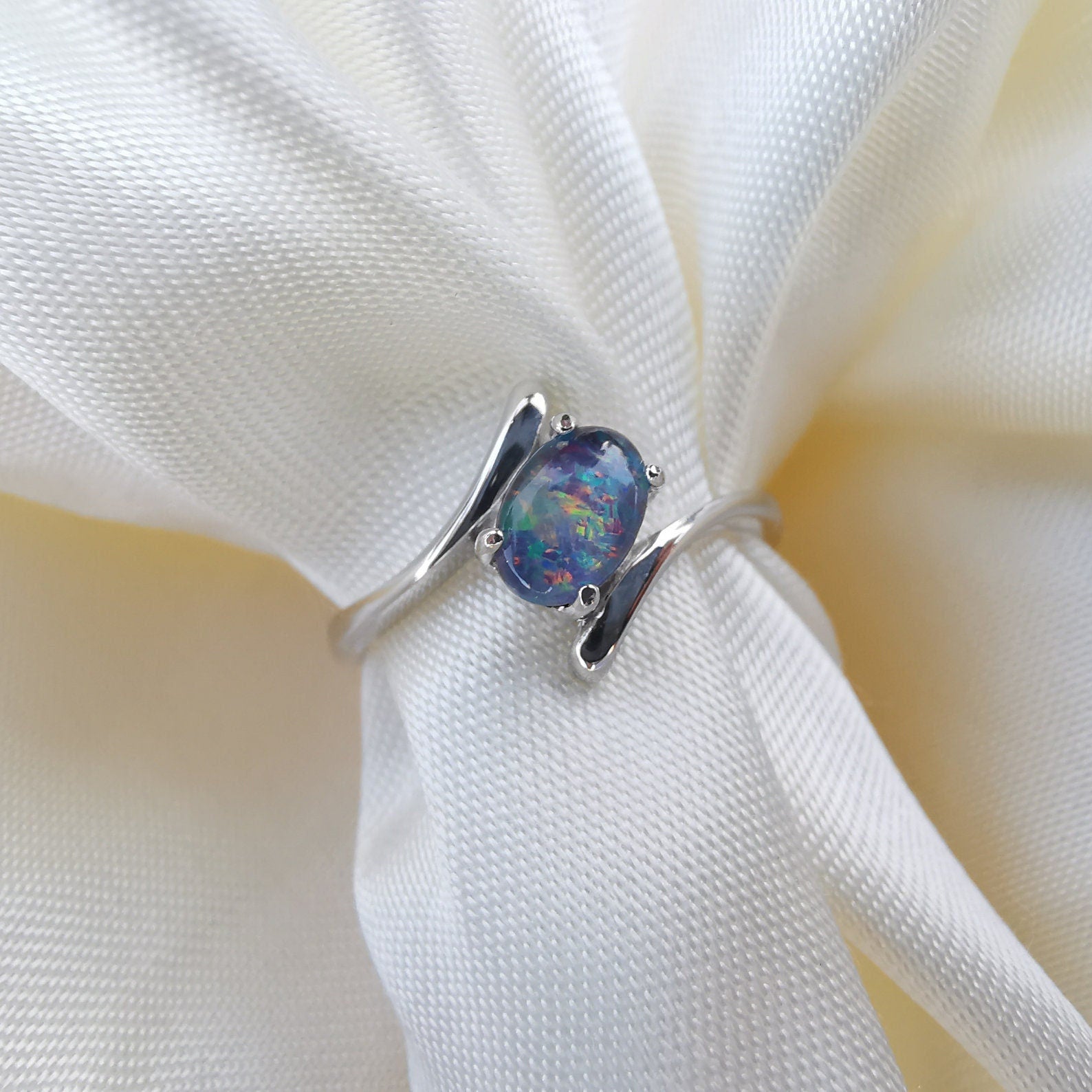 Rainbow Australian triplet opal ring, october birthstone ring, opal ring for women, opal ring, opal gift for her, gold opal ring-Vsabel Jewellery