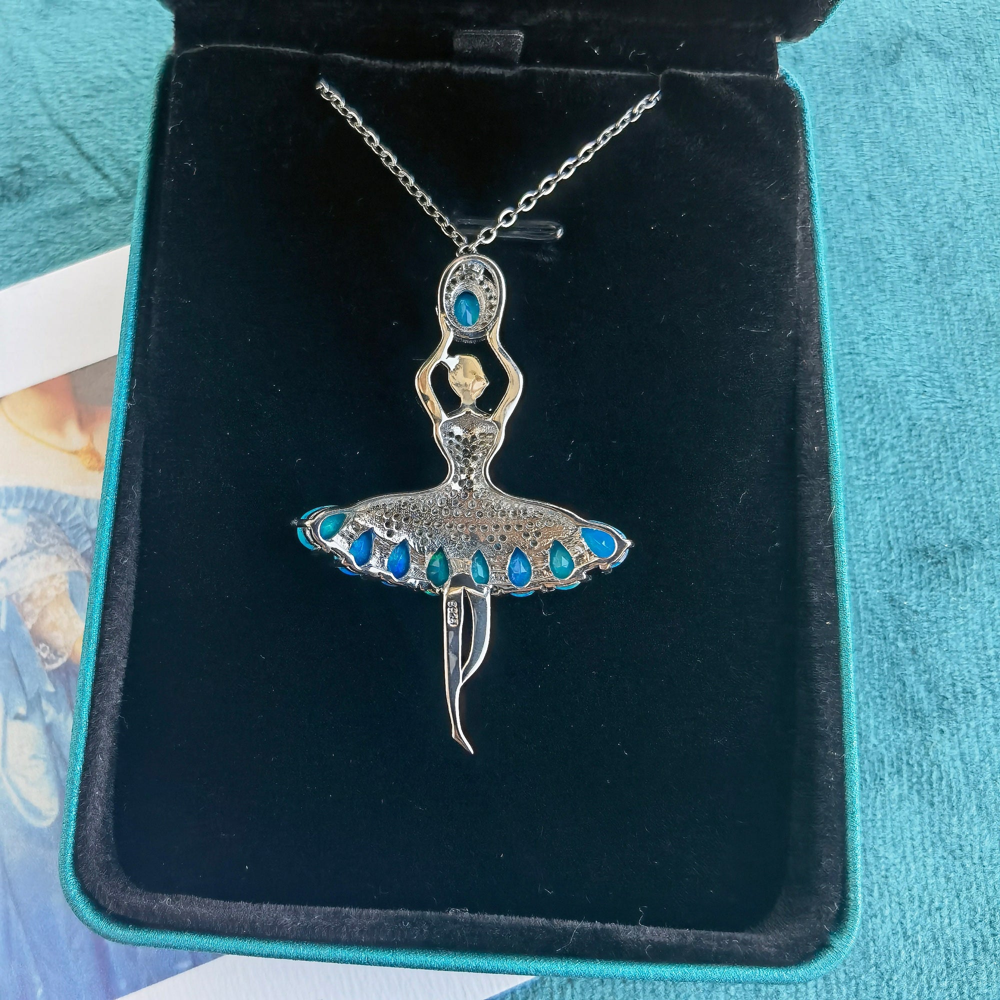 Blue opal pendant, one of kind opal pendant necklace, handmade opal pendant, sterling silver, lab create blue opal-Vsabel Jewellery