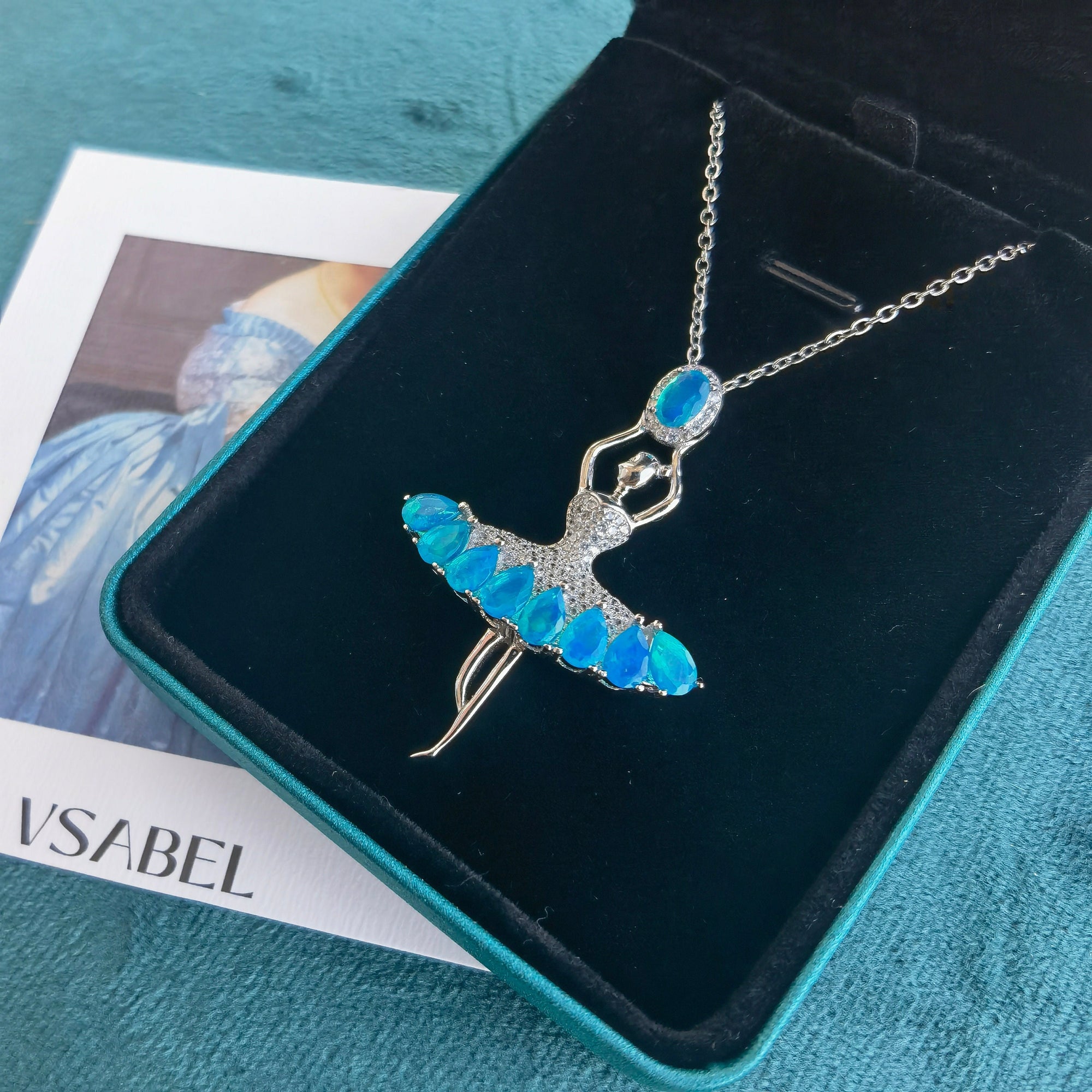 Blue opal pendant, one of kind opal pendant necklace, handmade opal pendant, sterling silver, lab create blue opal-Vsabel Jewellery