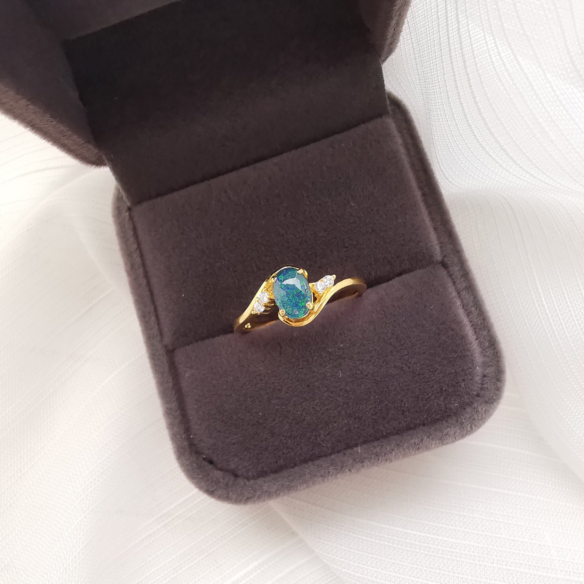 Oval Triplet Opal Ring -  Gold and Silver