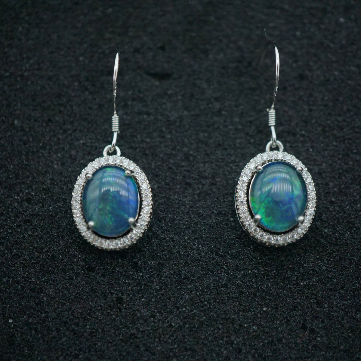 Unique blue &amp; green triplet dangle opal earrings, australian natural triplet opal earrings, gemstone earrings, wedding jewelry-Vsabel Jewellery