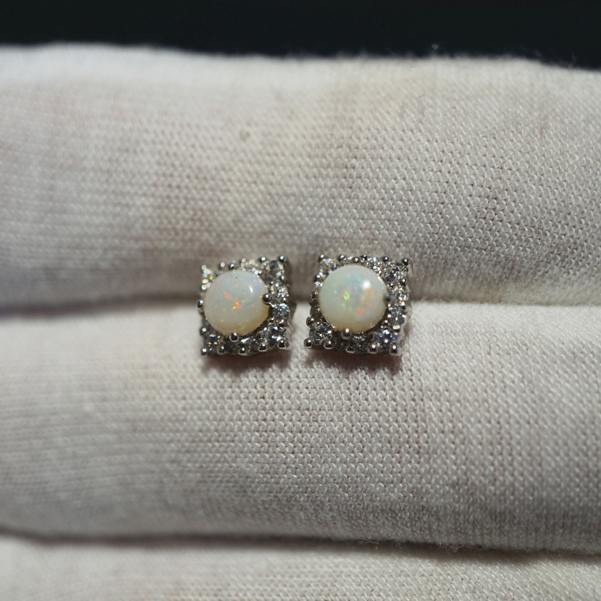 Holo Square Opal Earrings - Modern Elegance-Vsabel Jewellery