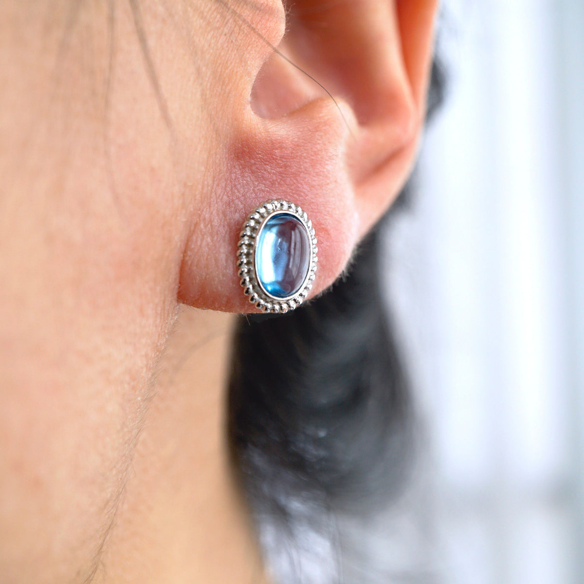 Genuine Blue Topaz Stud Earrings