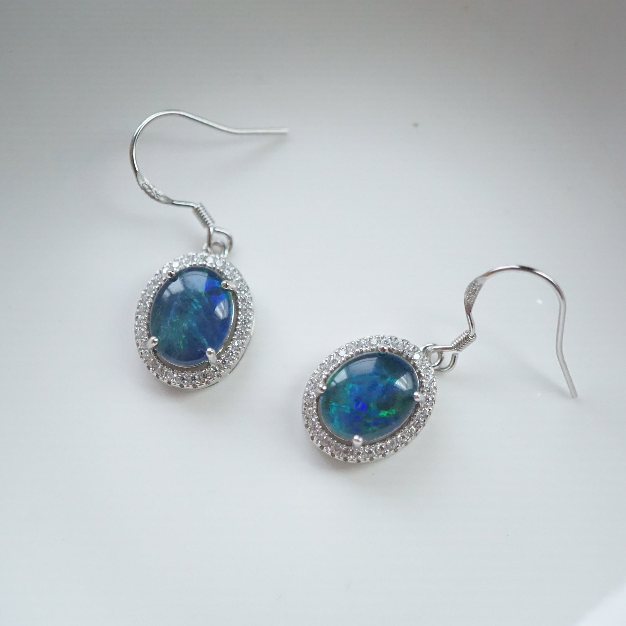 Unique blue & green triplet dangle opal earrings, australian natural triplet opal earrings, gemstone earrings, wedding jewelry-Vsabel Jewellery