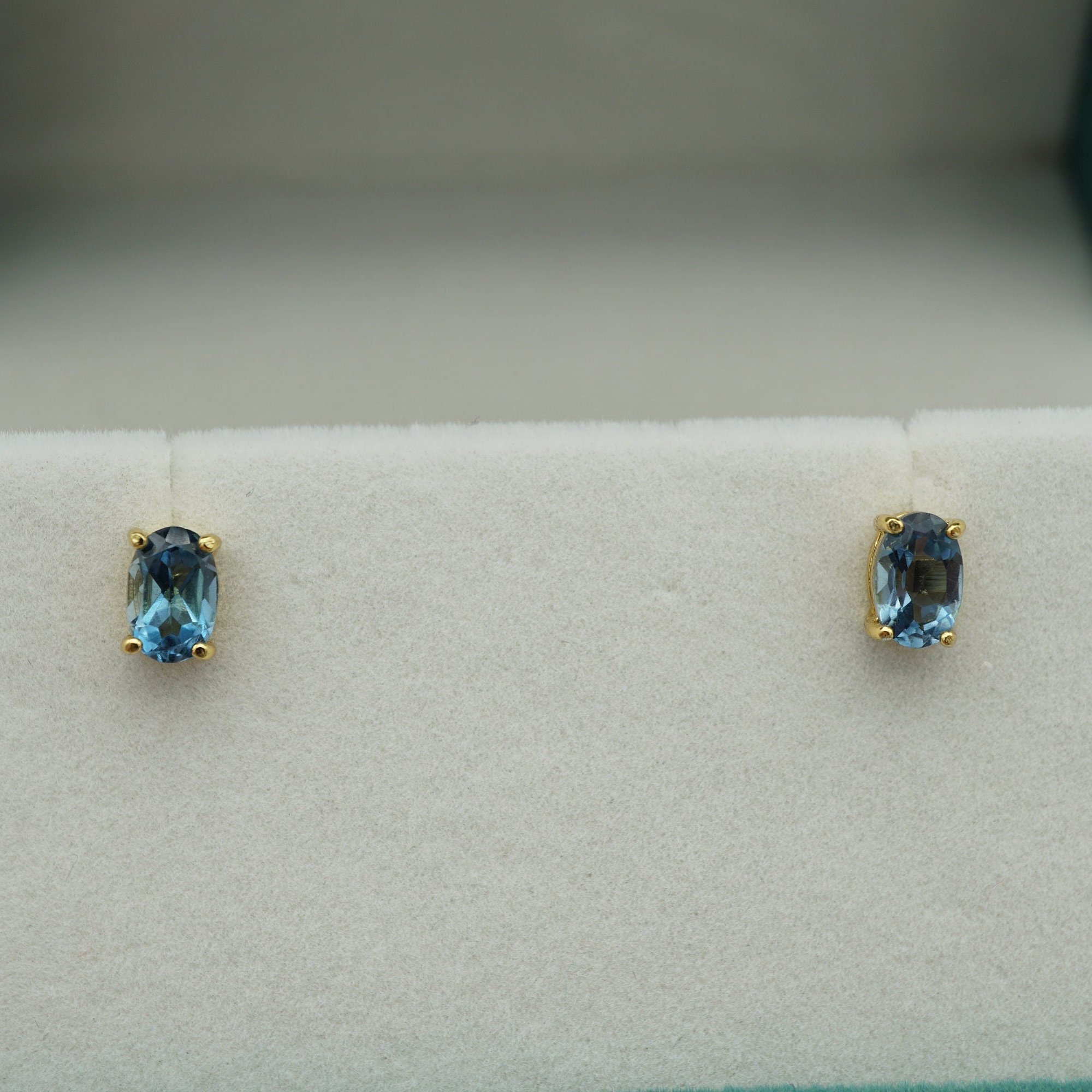 18K Gold Plated London Blue Topaz Stud Earrings