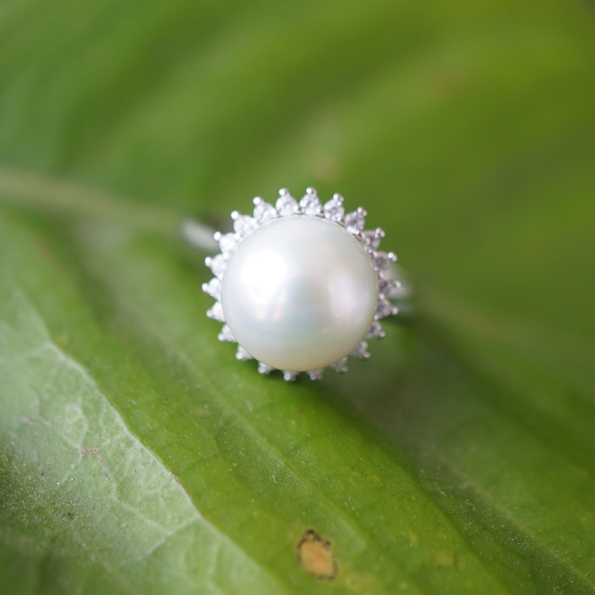 Dainty Graceful Halo Wedding Freshwater Pearl Ring