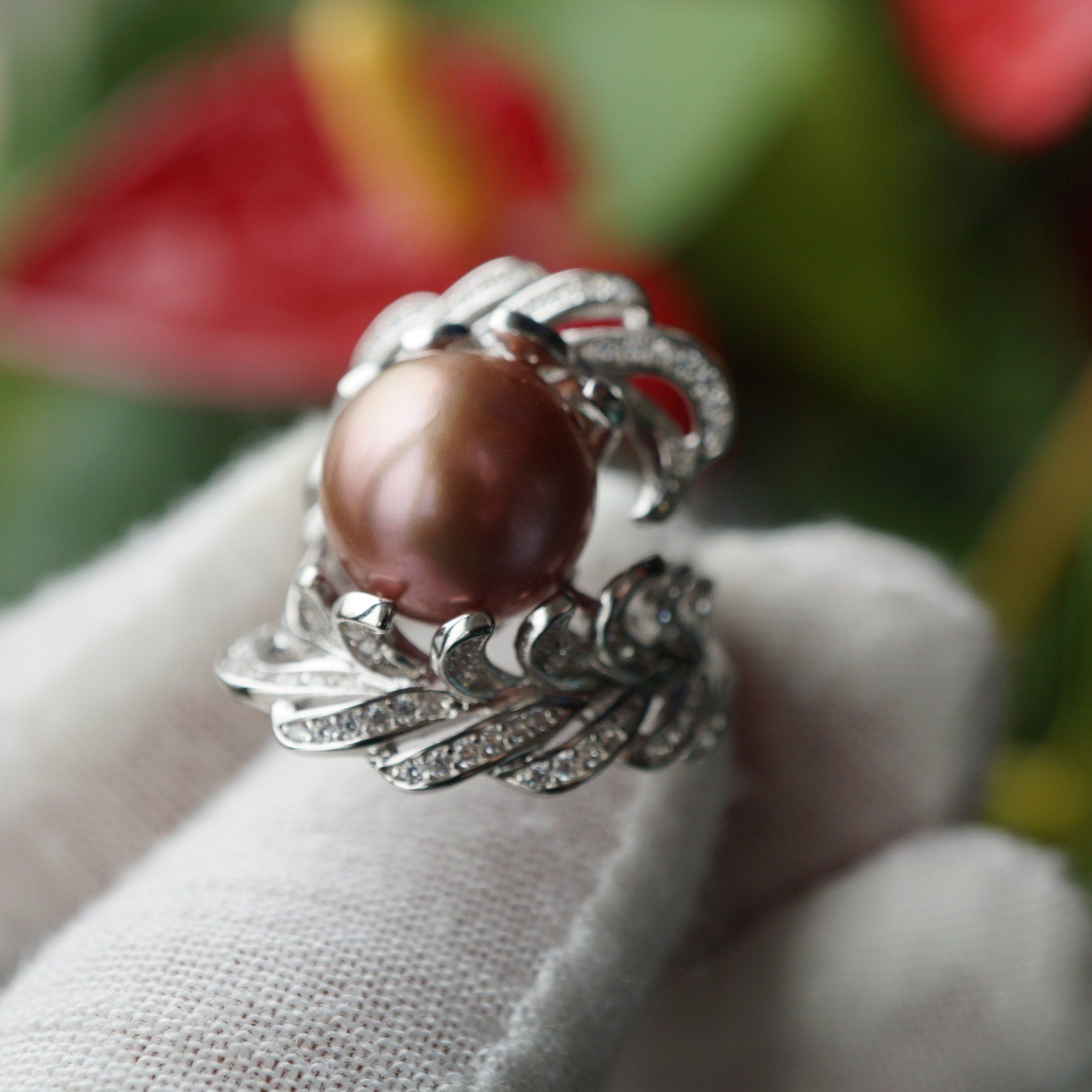 Elegant Sterling Silver Purple Pearl Ring