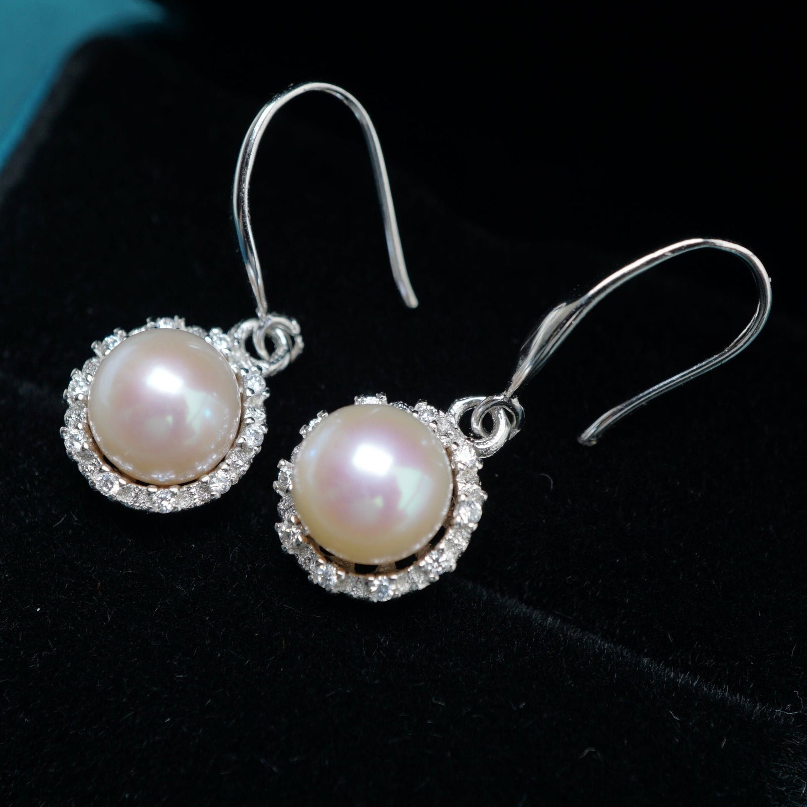 Delicate freshwater pearl earrings, 925 sterling silver, pearl drop hook earring-Vsabel Jewellery