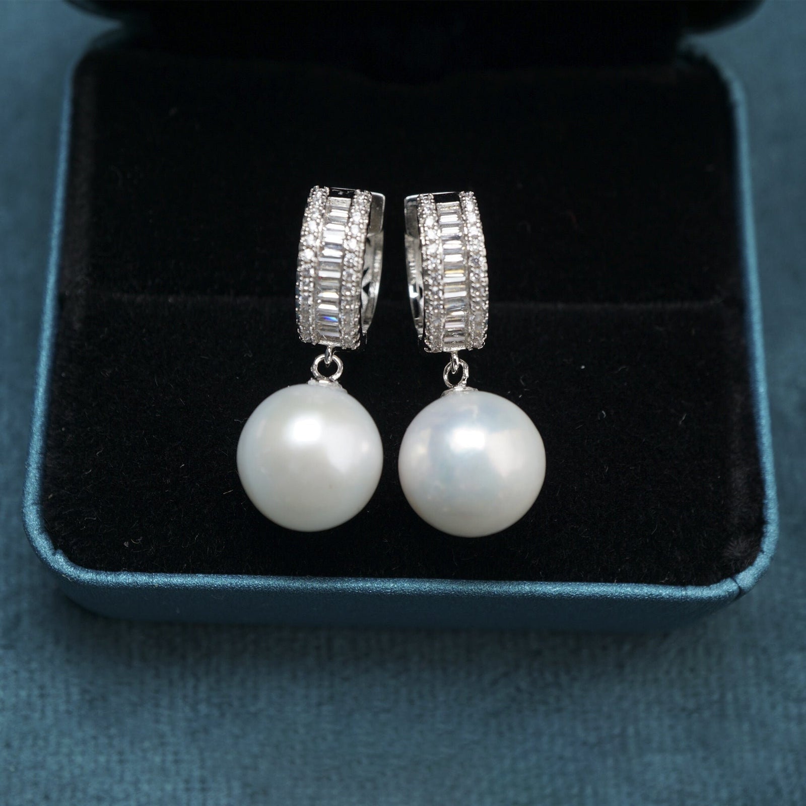 Classic freshwater pearl earrings, pearl hoop earrings-Vsabel Jewellery