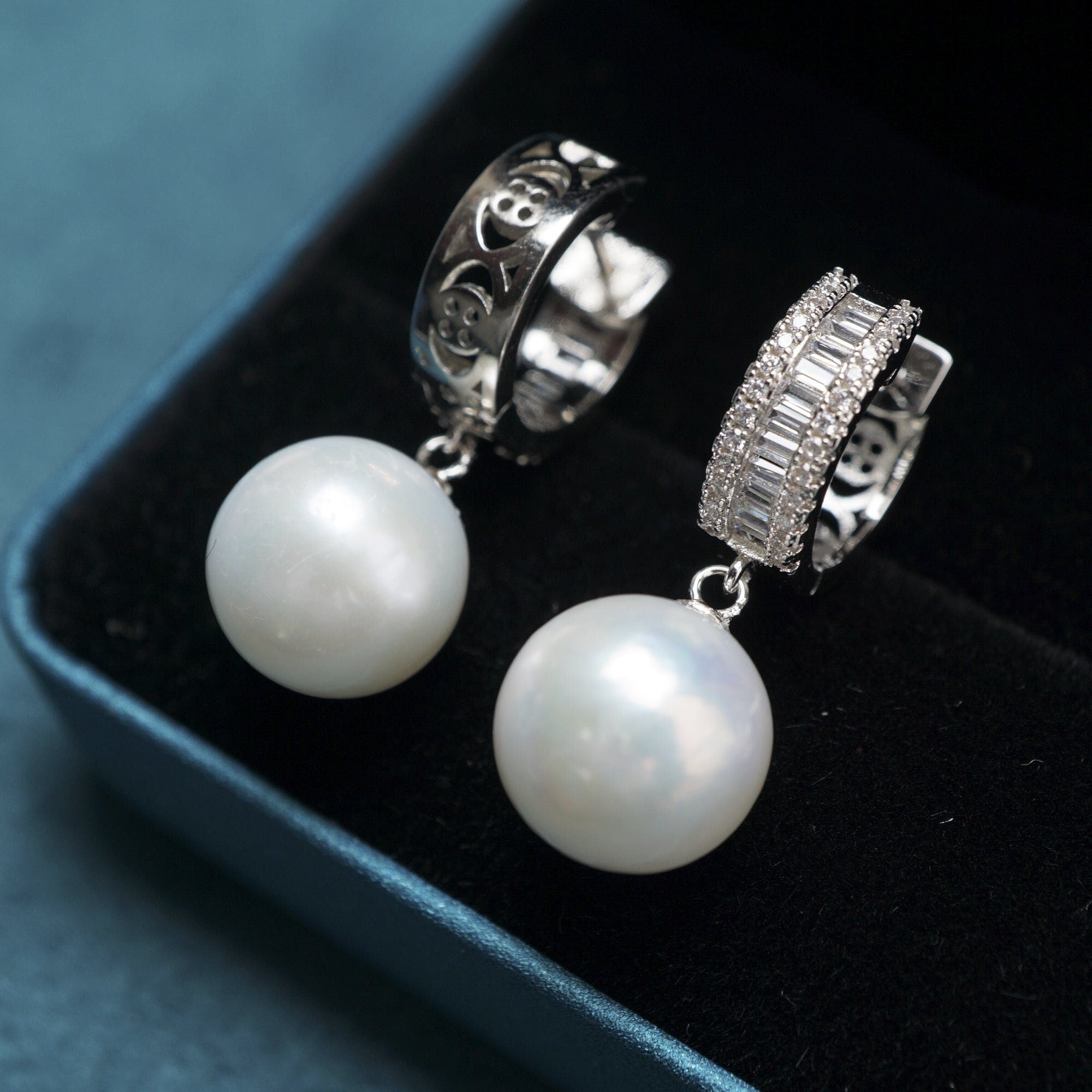 Classic freshwater pearl earrings, pearl hoop earrings-Vsabel Jewellery