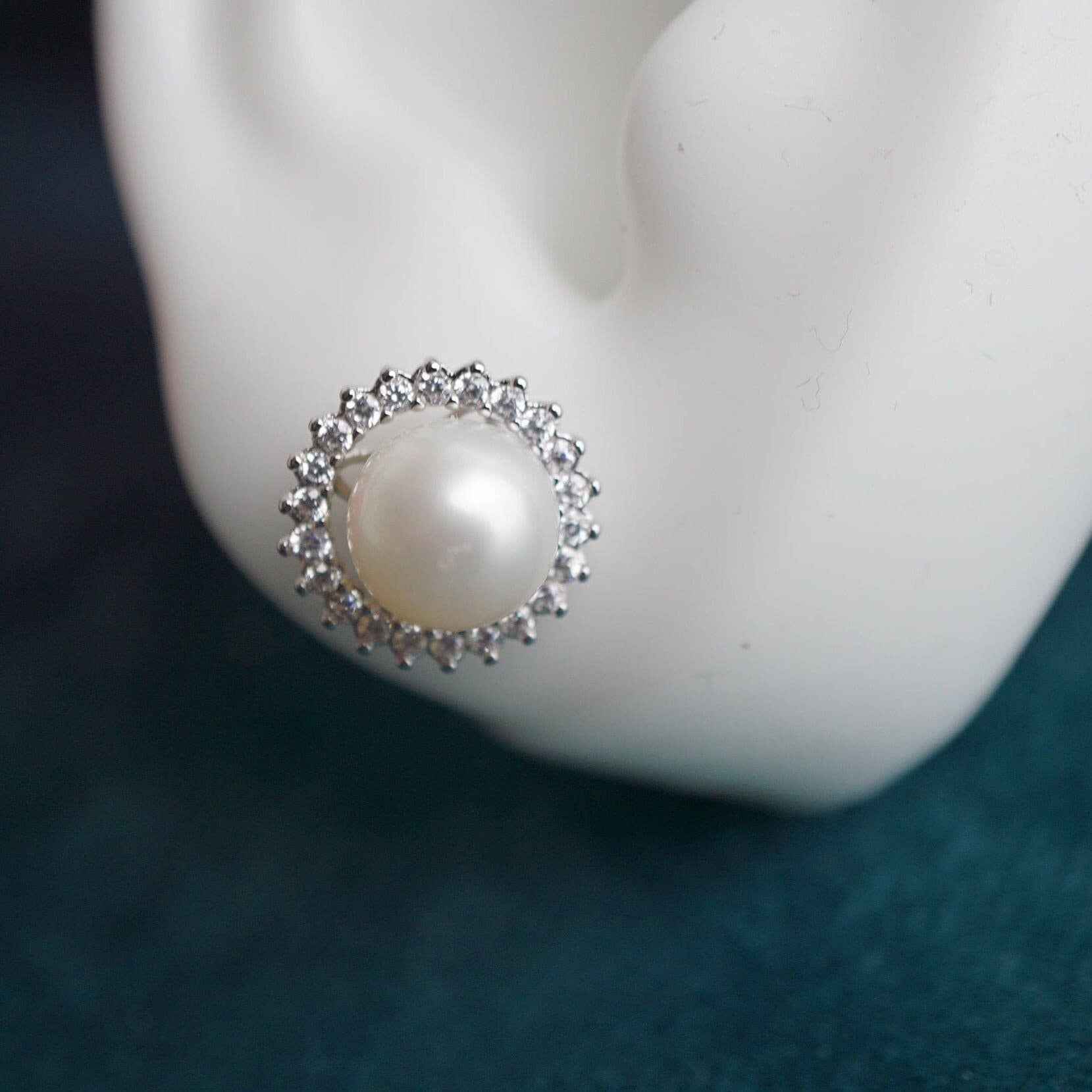 Dainty and graceful sterling silver wedding freshwater pearl earring studs-Vsabel Jewellery