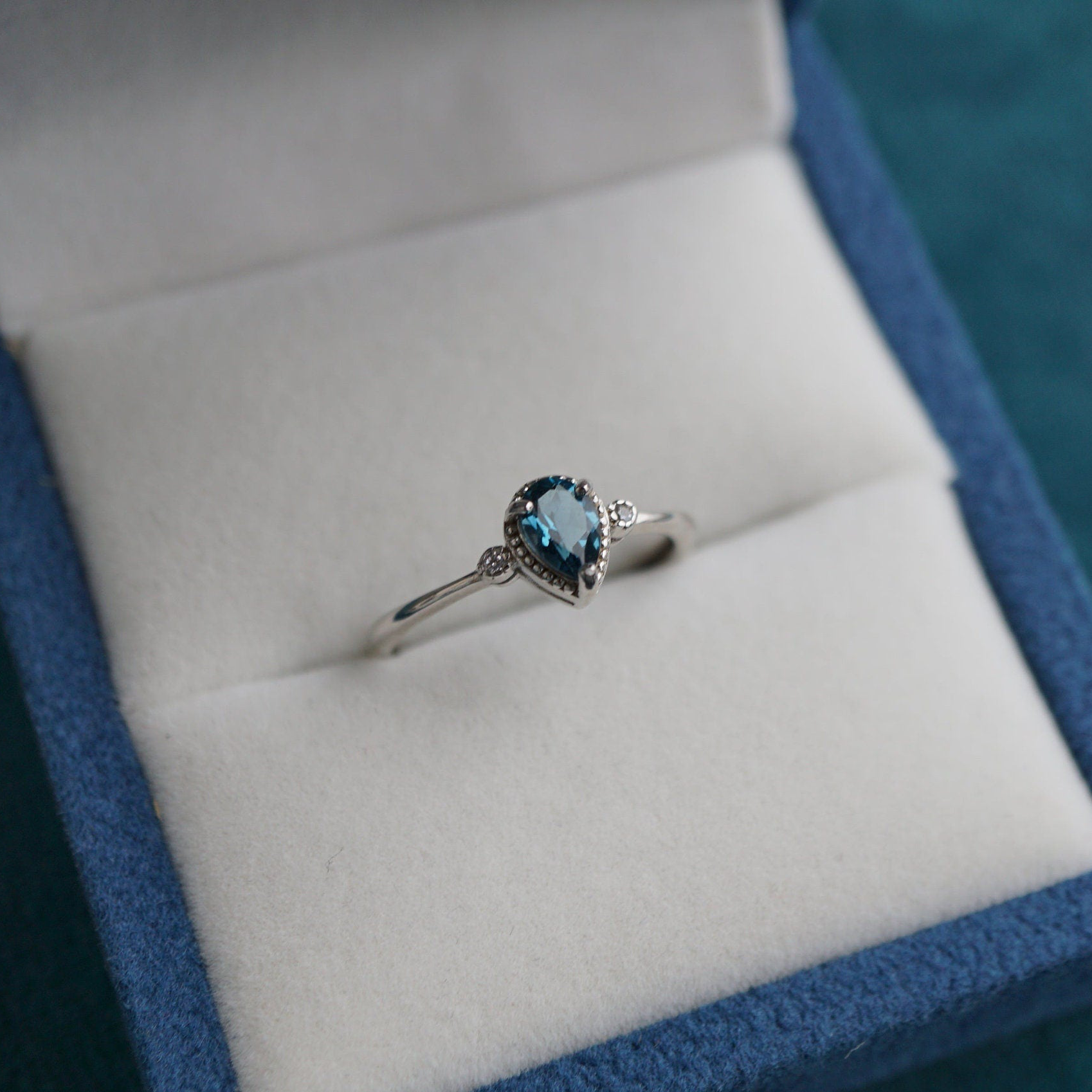Natural Blue Topaz Ring with Cubic Zirconias