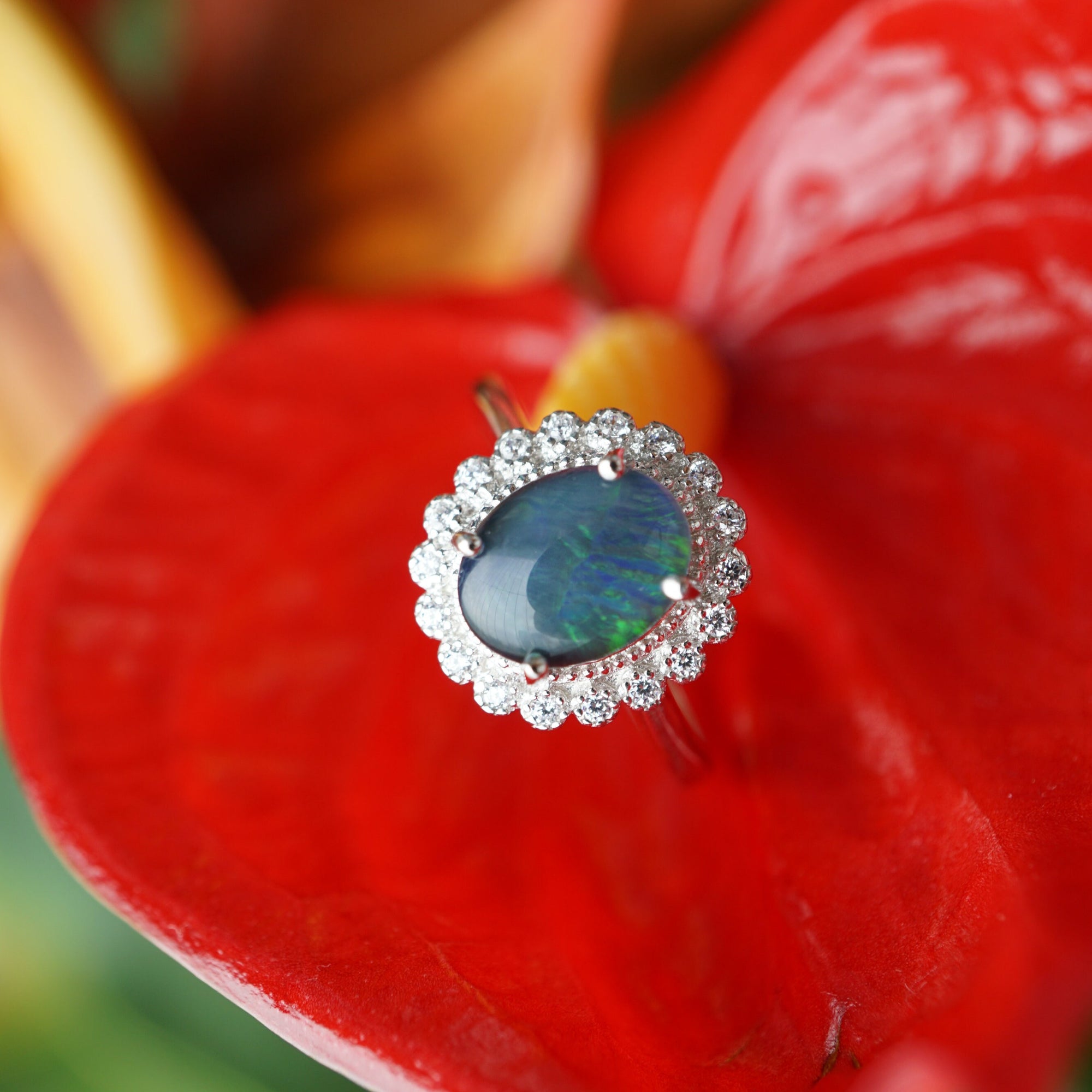 Genuine Australian Blue Opal Ring - Sterling Silver, 7x9mm-Vsabel Jewellery