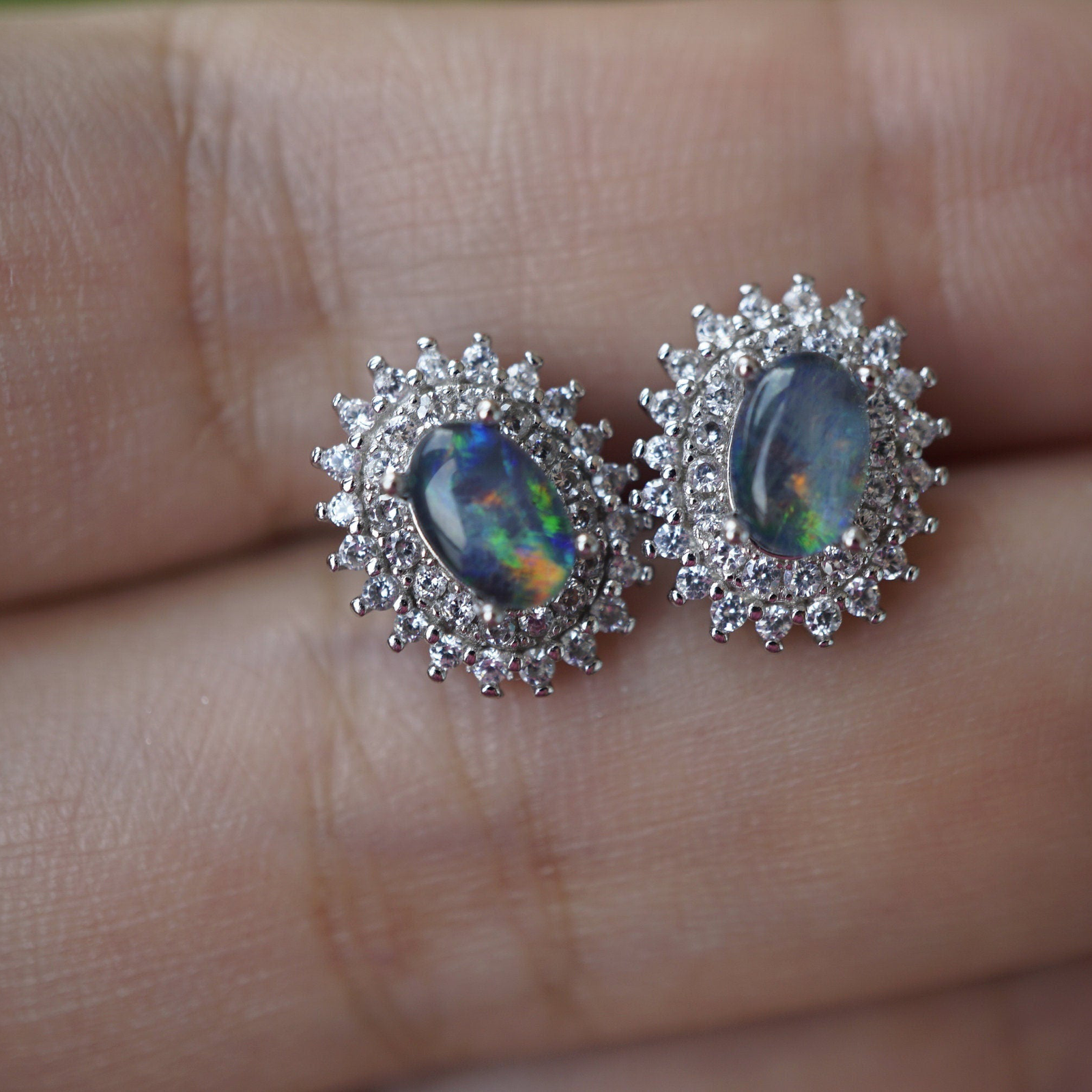 Luxury Double Holo Opal Earring Studs - Elegant Statement-Vsabel Jewellery