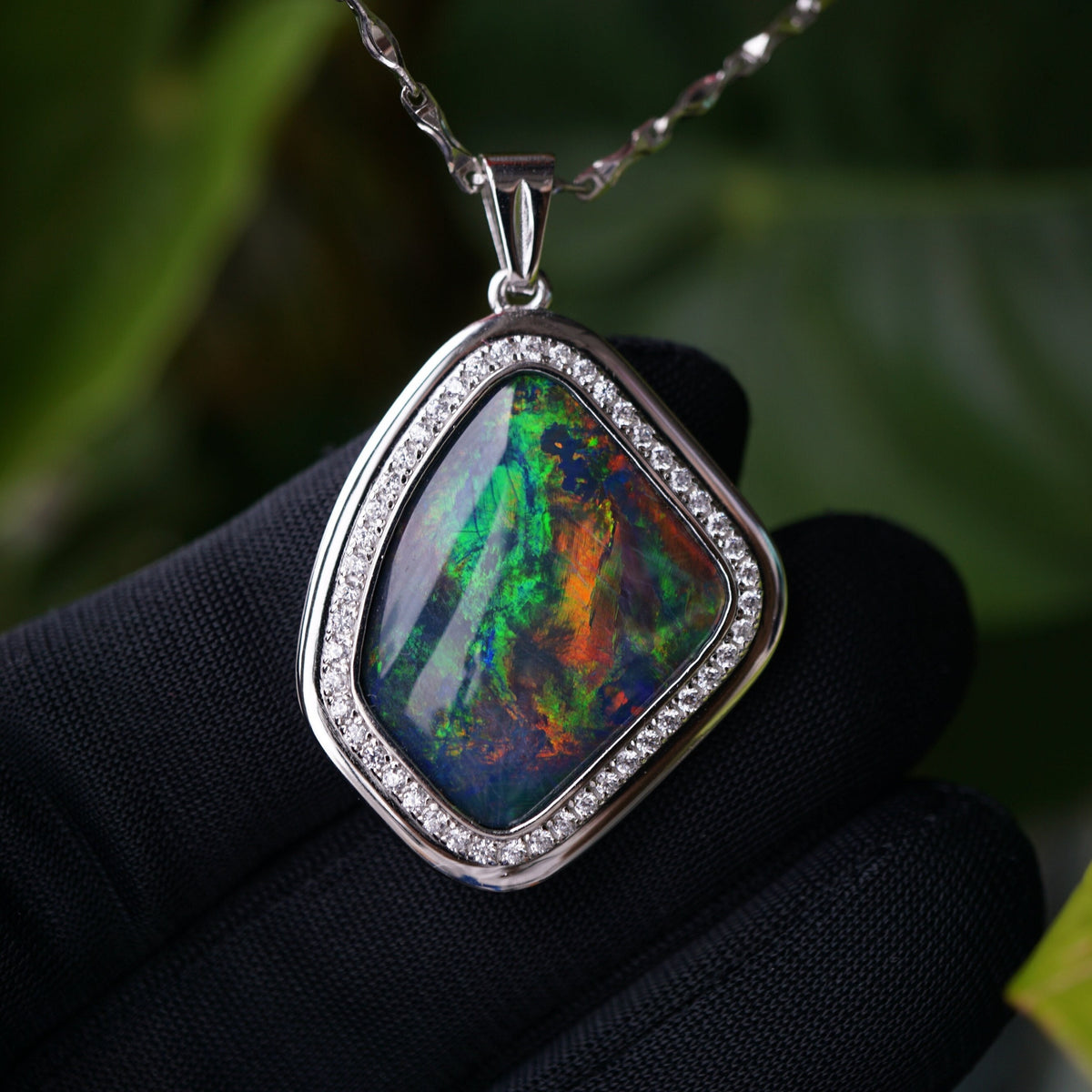 Unique handmade rainbow australian triplet opal pendant necklace with cubic zirconia&#39;s in 925 sterling silver, opal pendant, gift for mum-Vsabel Jewellery