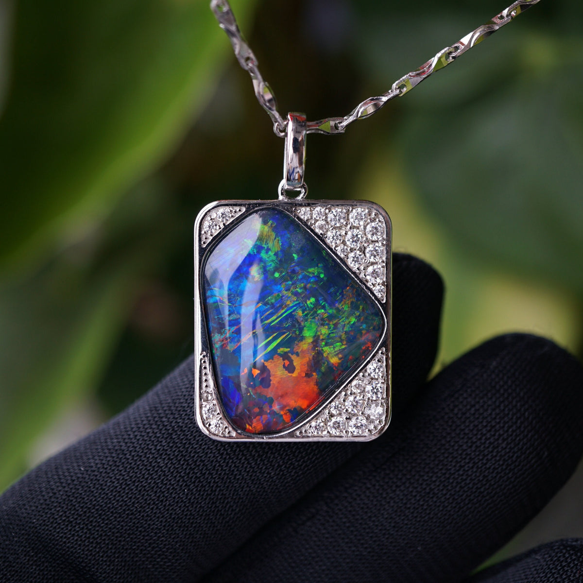 Vintage style handmade australian triplet opal pendant necklace with cubic zirconia&#39;s in 925 sterling silver, opal pendant, gift for her-Vsabel Jewellery