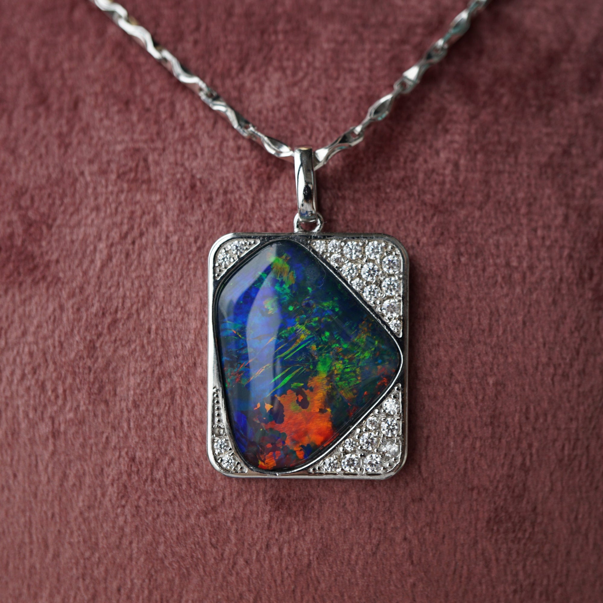 Vintage style handmade australian triplet opal pendant necklace with cubic zirconia's in 925 sterling silver, opal pendant, gift for her-Vsabel Jewellery