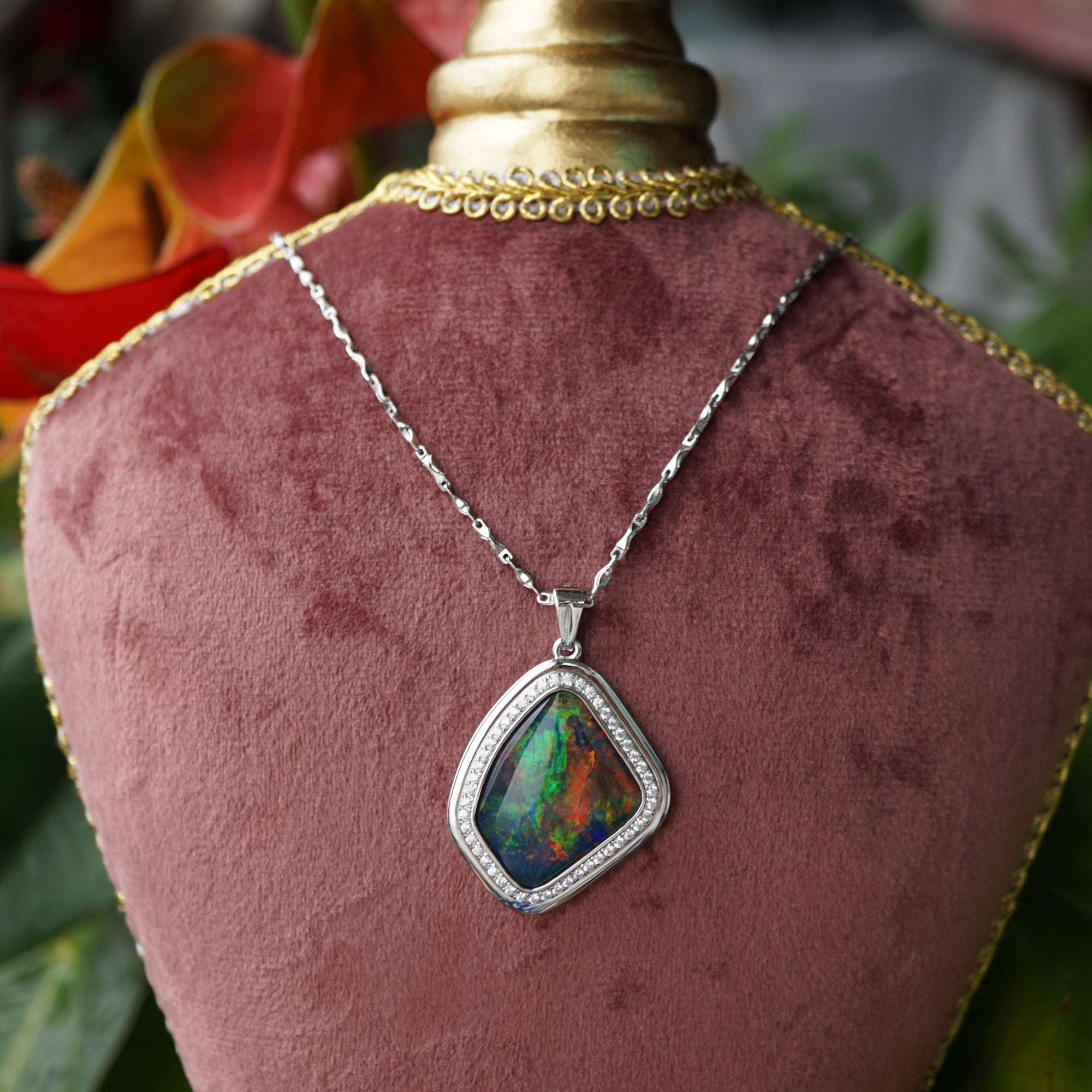 Unique handmade rainbow australian triplet opal pendant necklace with cubic zirconia's in 925 sterling silver, opal pendant, gift for mum-Vsabel Jewellery